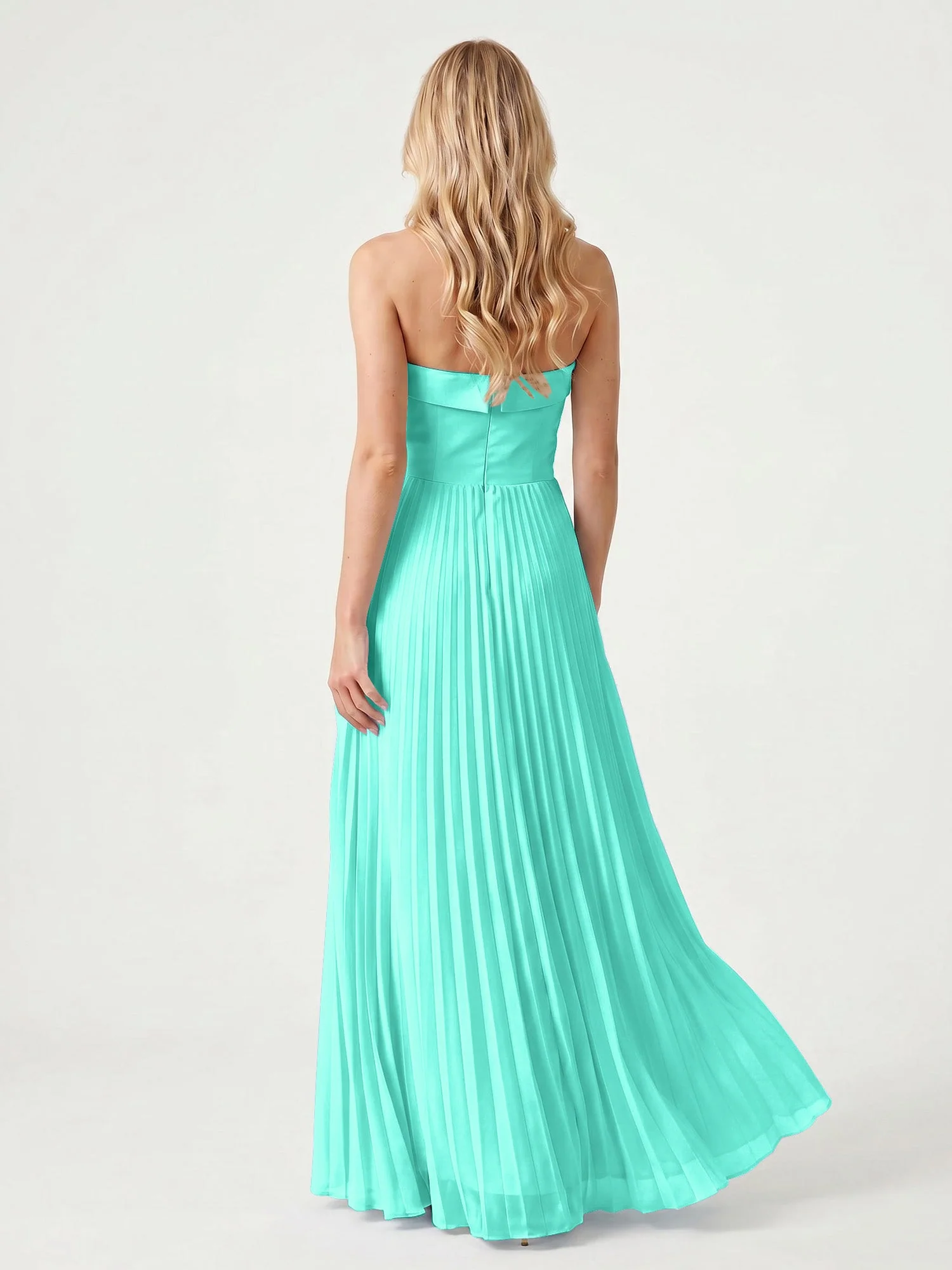 Trägerloses Chiffon Maxikleid mit Plissiertem Rock in A-Linie Spa - Image 2