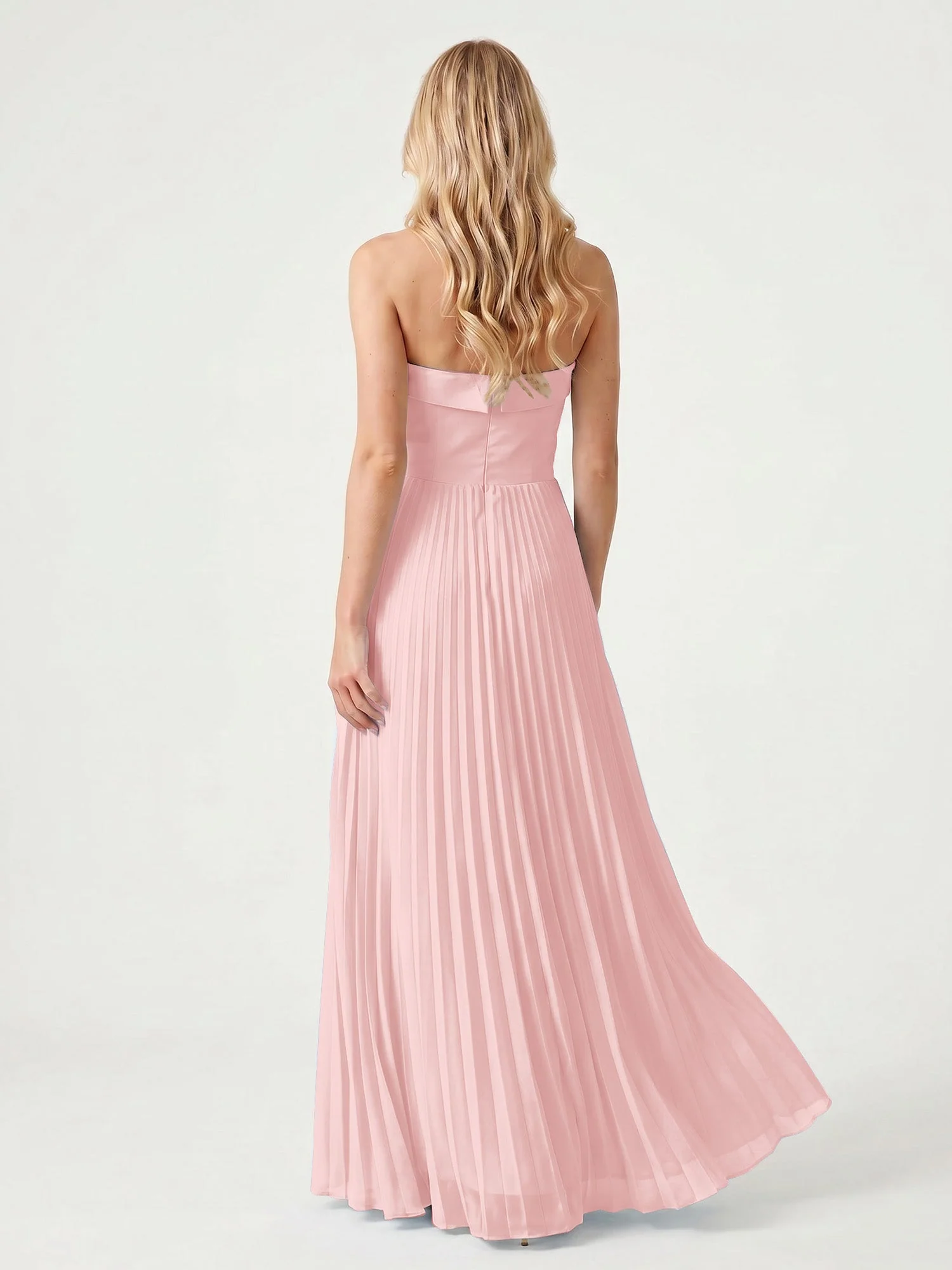 Trägerloses Chiffon Maxikleid mit Plissiertem Rock in A-Linie Staubige Rosa - Image 2