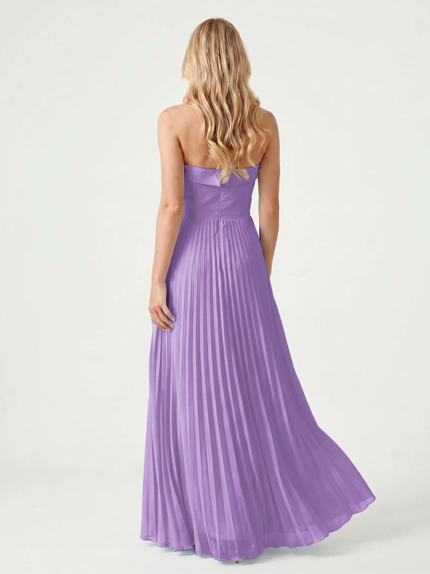 Trägerloses Chiffon Maxikleid mit Plissiertem Rock in A-Linie Tahiti - Image 2