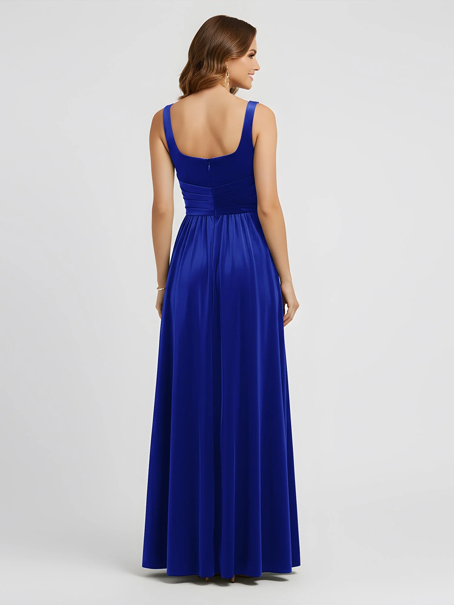 Breite Träger Samt Plissee Taille Maxi Kleid Königsblau - Image 2