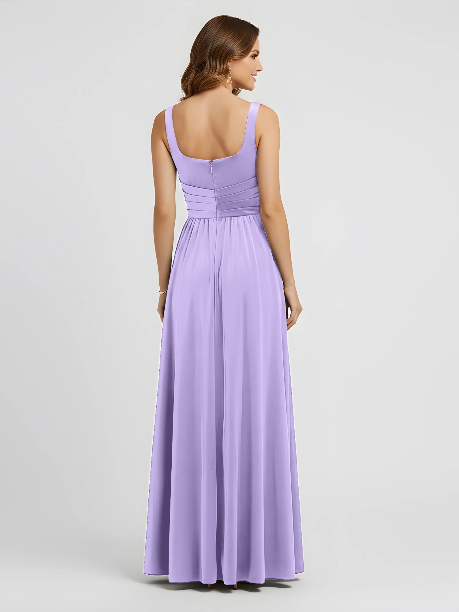 Breite Träger Samt Plissee Taille Maxi Kleid Lila - Image 2