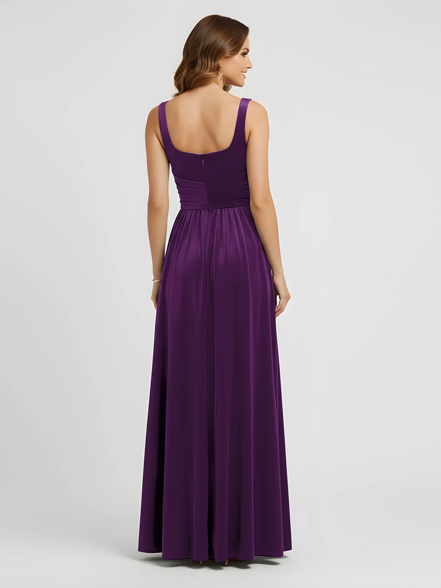 Breite Träger Samt Plissee Taille Maxi Kleid Traube - Image 2