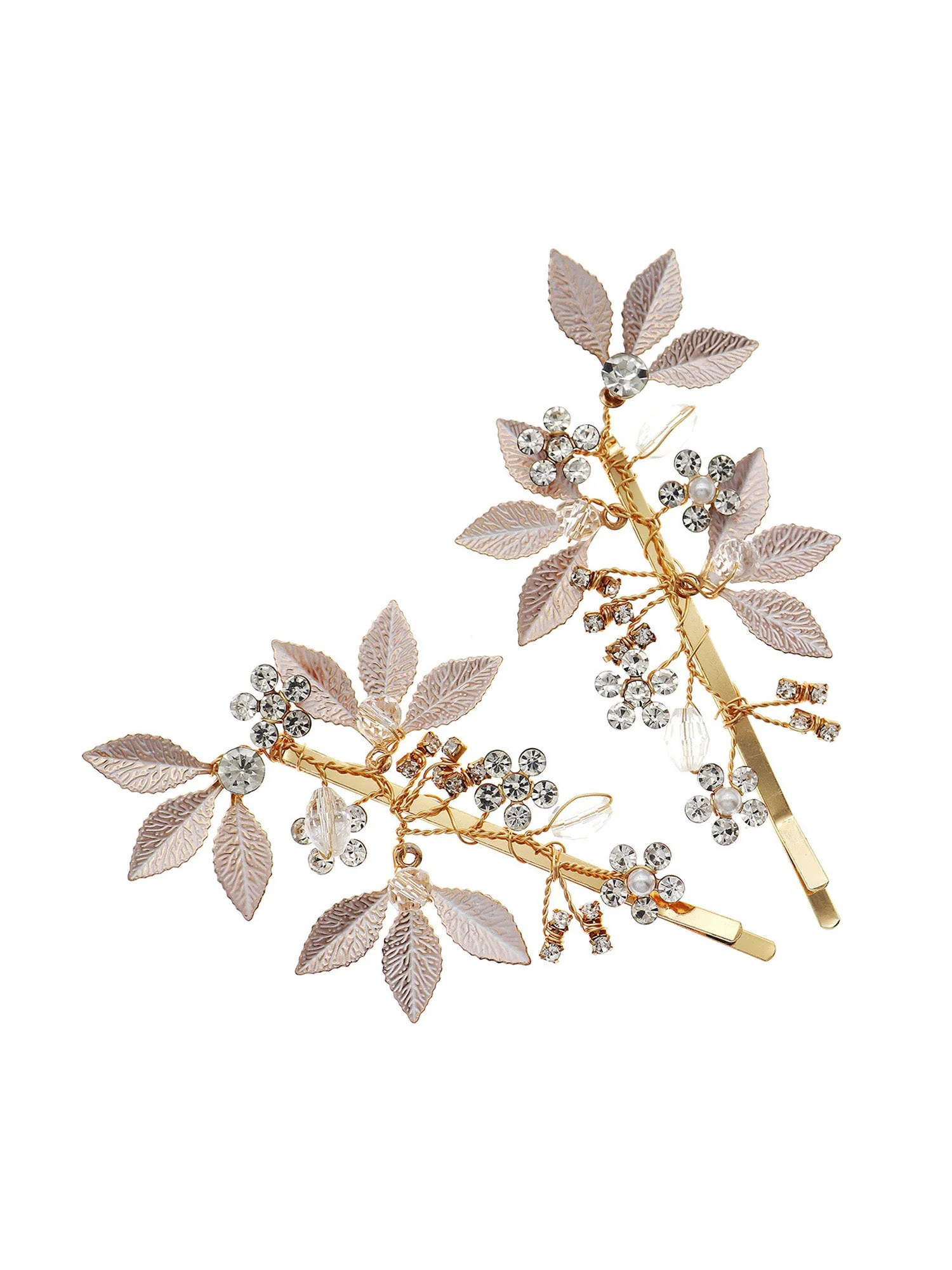 Alloy Haarklippen Mit Diamant-Einlage In Goldenen BlÀttern 2 Pcs - Image 6
