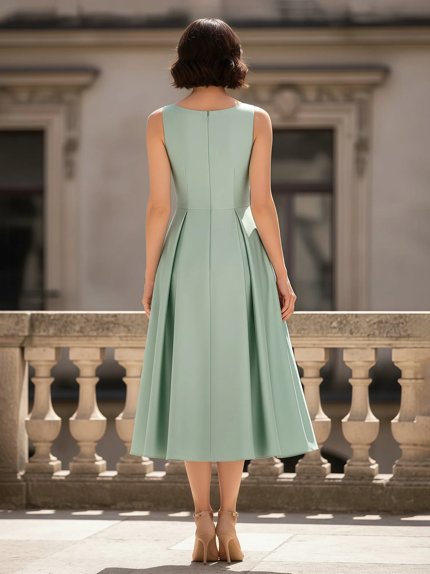 A-Linie Scoop Ausschnitt Wadenlang Satin Kleid Lila - Image 2