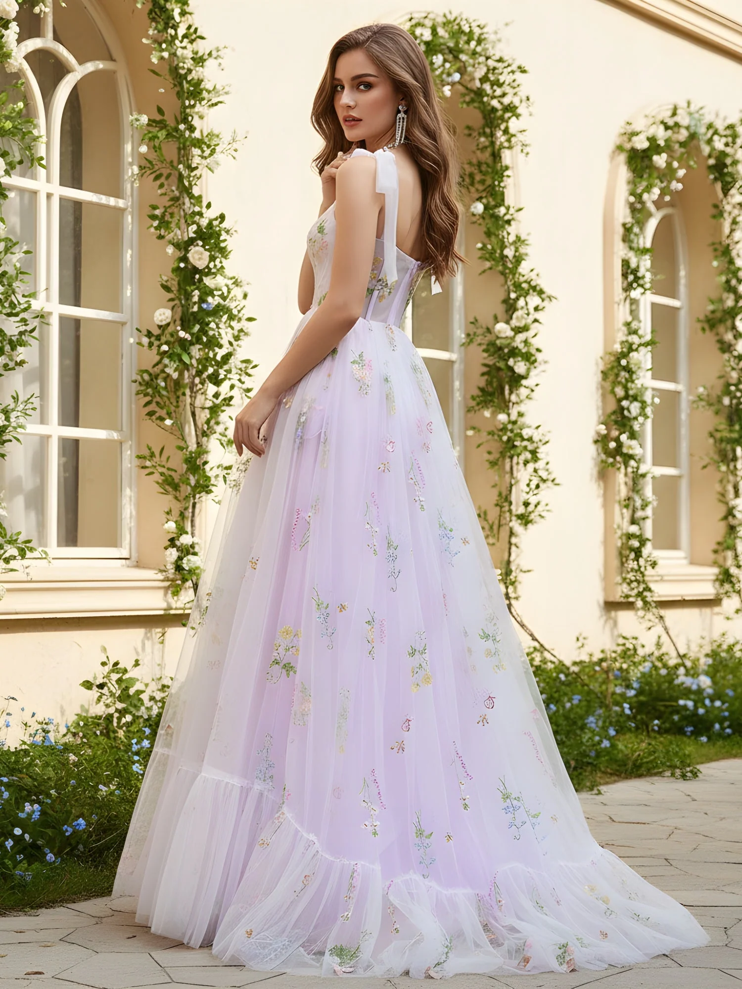 A-Linie Herzform Ausschnitt Applique Schleppe Kleid Lila - Image 2