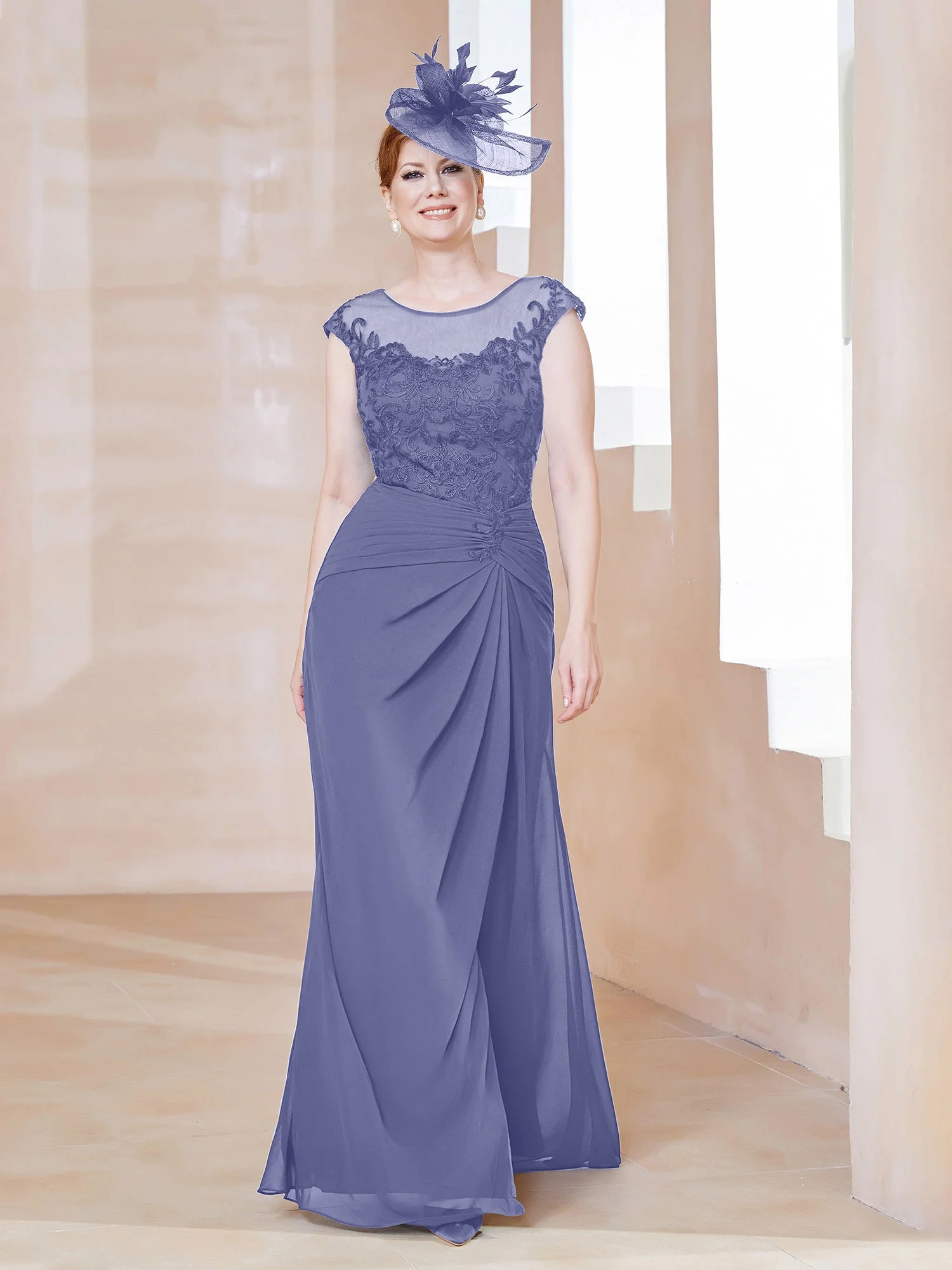 Applique Ärmellos A-Linie Kleid mit Schlitz Periwinkleblau