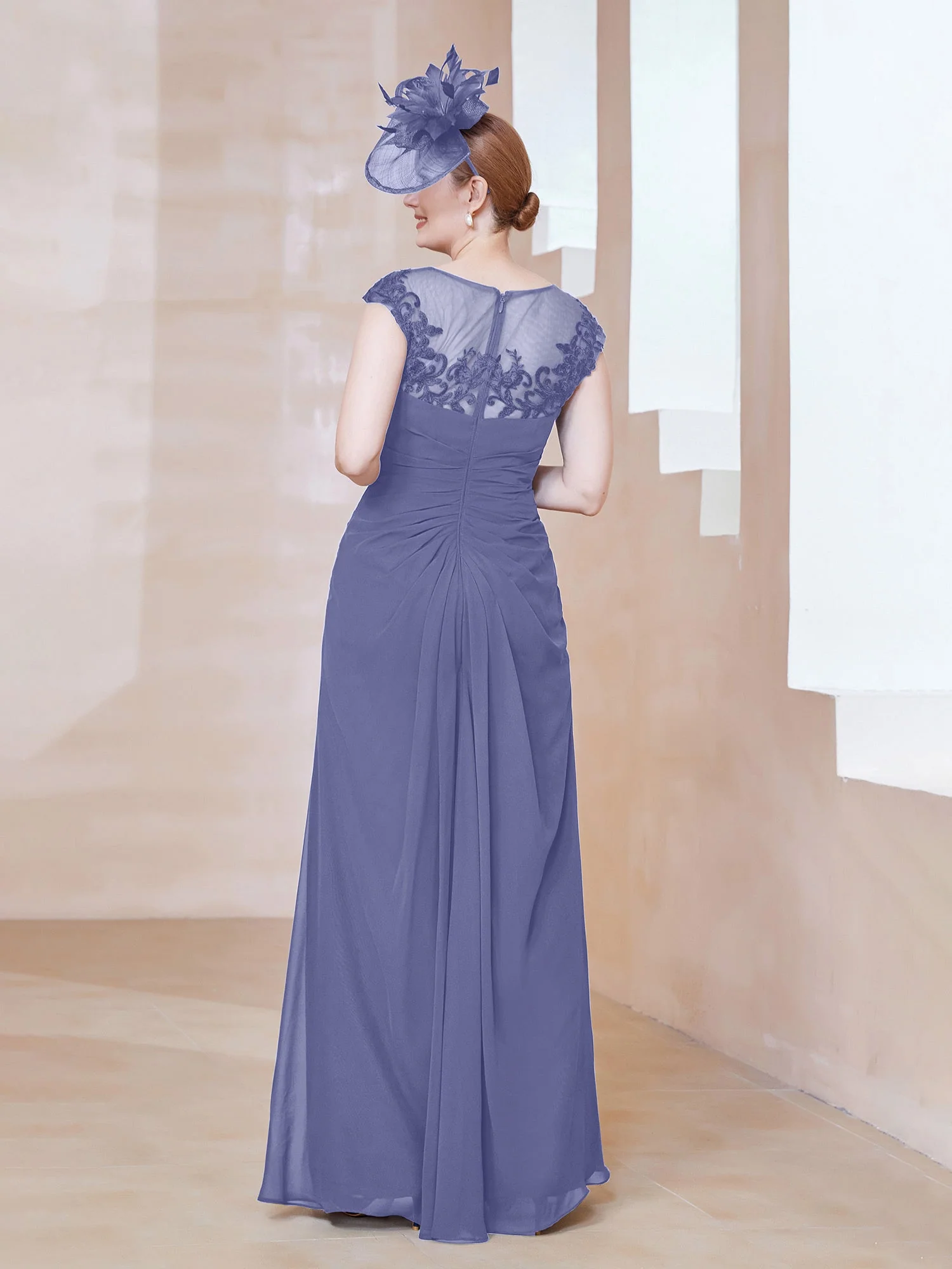 Applique Ärmellos A-Linie Kleid mit Schlitz Periwinkleblau Übergröße - Image 2