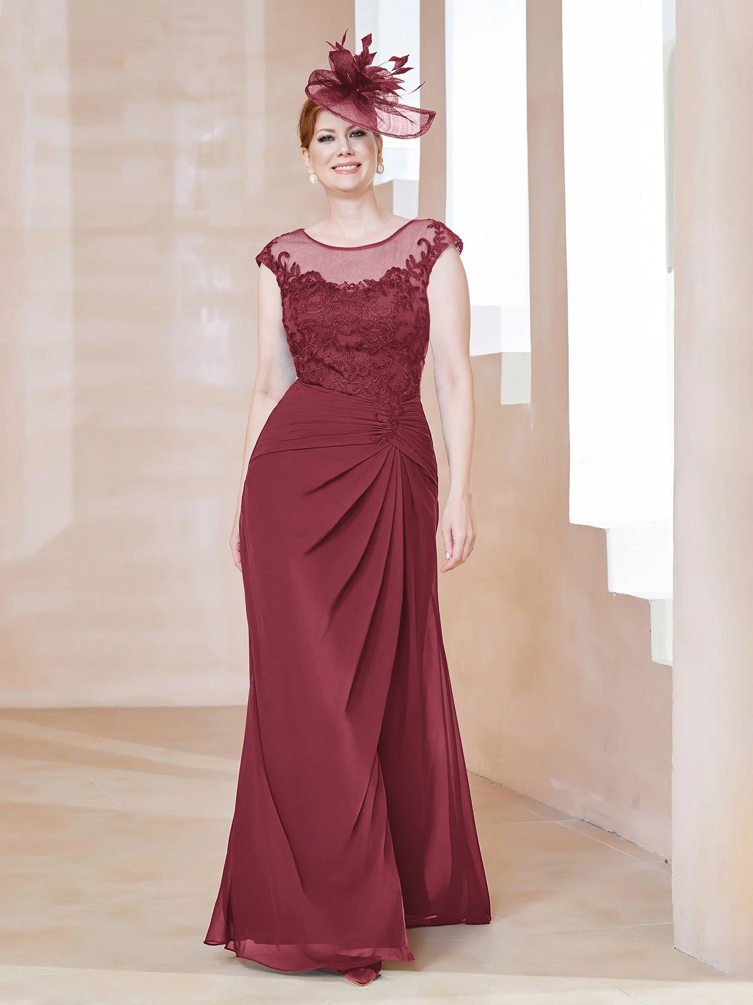 Applique Ärmellos A-Linie Kleid mit Schlitz Zimtrose Übergröße