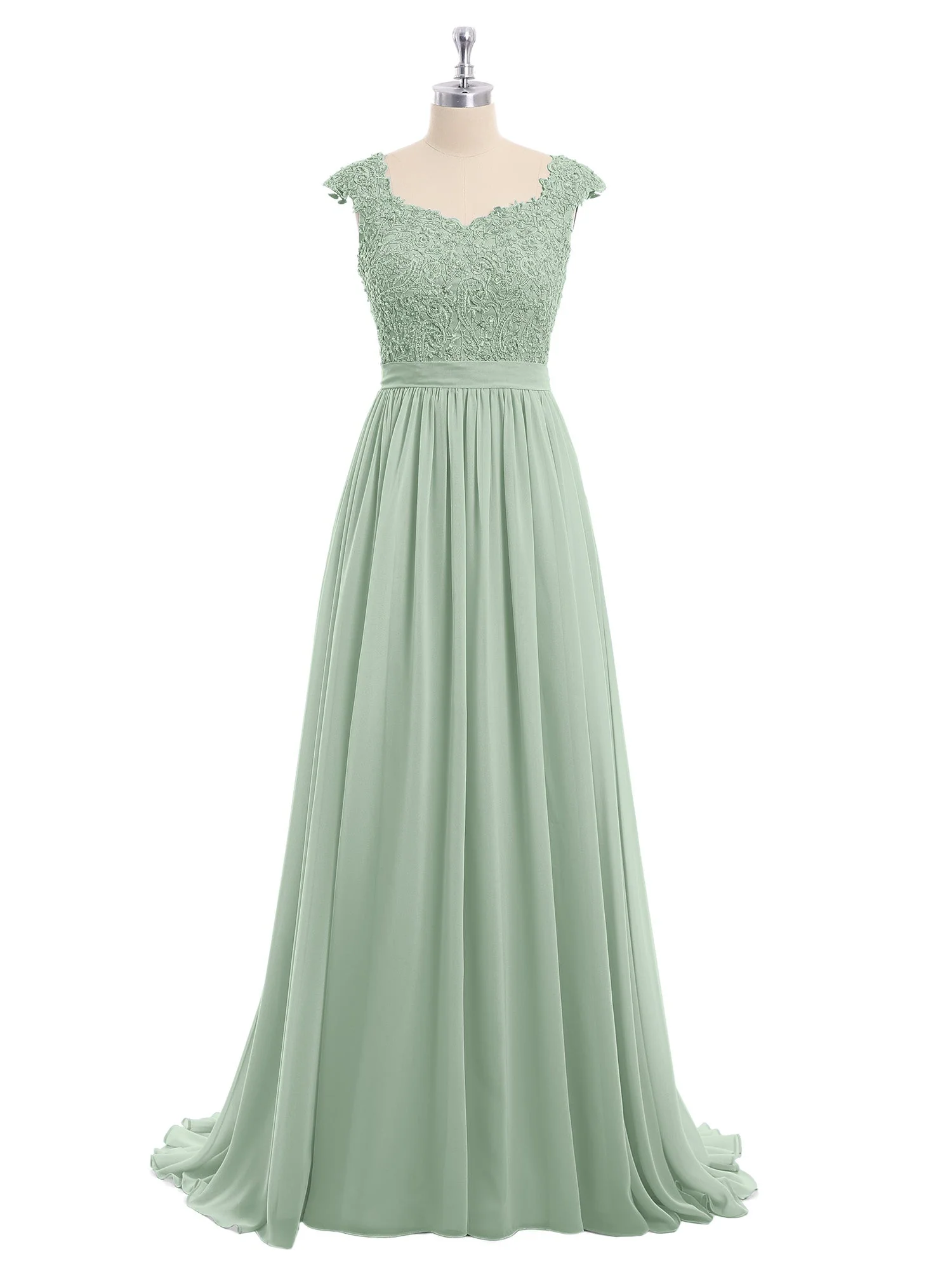 Applique und Perlenstickerei Kleid mit Herz-Ausschnitt Agavengrün - Image 4