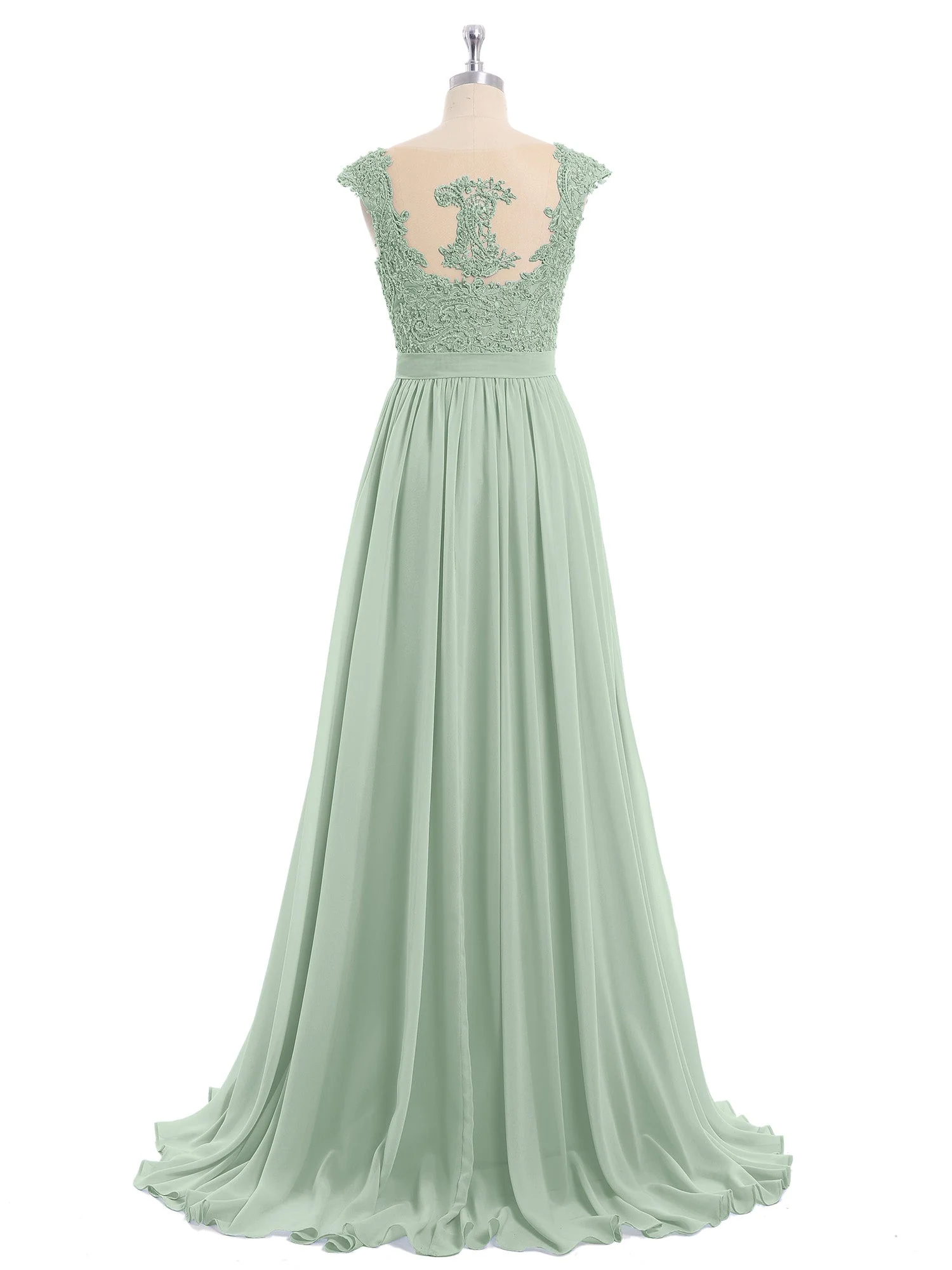 Applique und Perlenstickerei Kleid mit Herz-Ausschnitt Agavengrün - Image 5