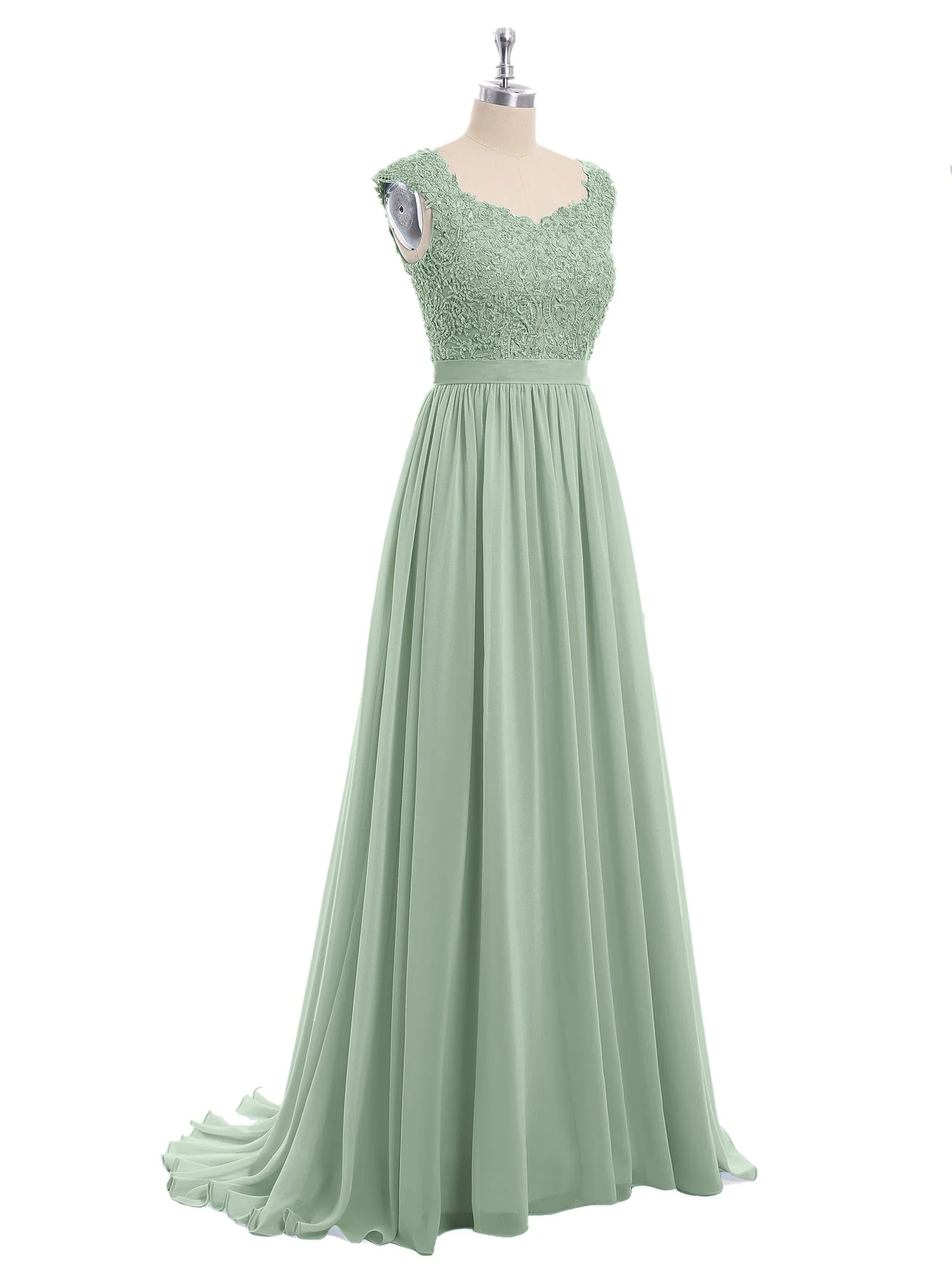 Applique und Perlenstickerei Kleid mit Herz-Ausschnitt Agavengrün - Image 6