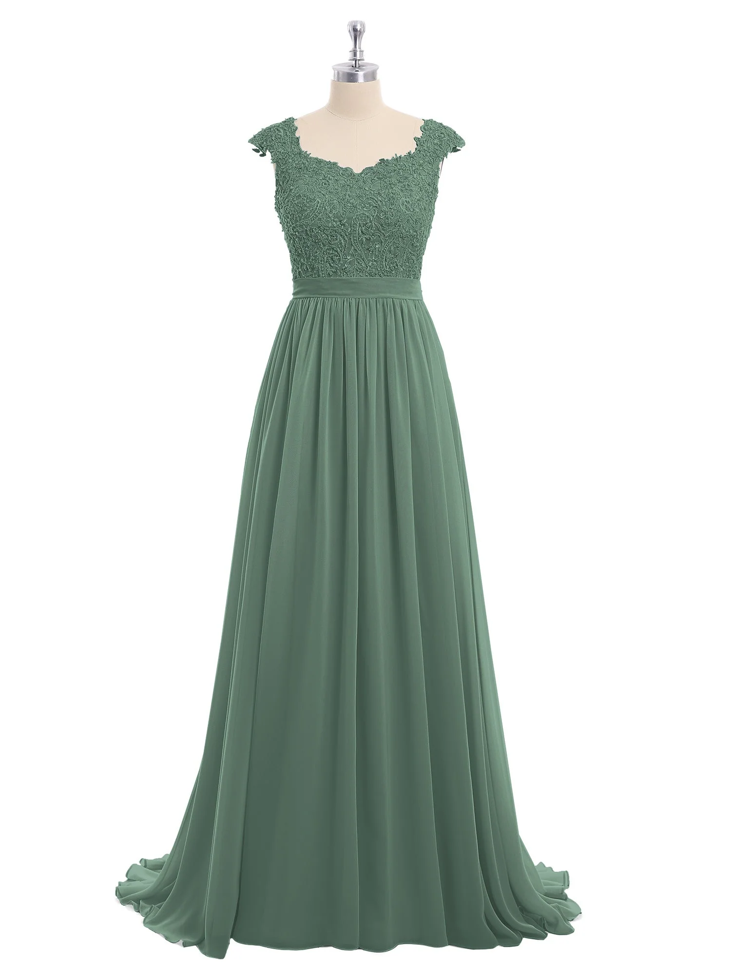 Applique und Perlenstickerei Kleid mit Herz-Ausschnitt Eukalyptus - Image 4