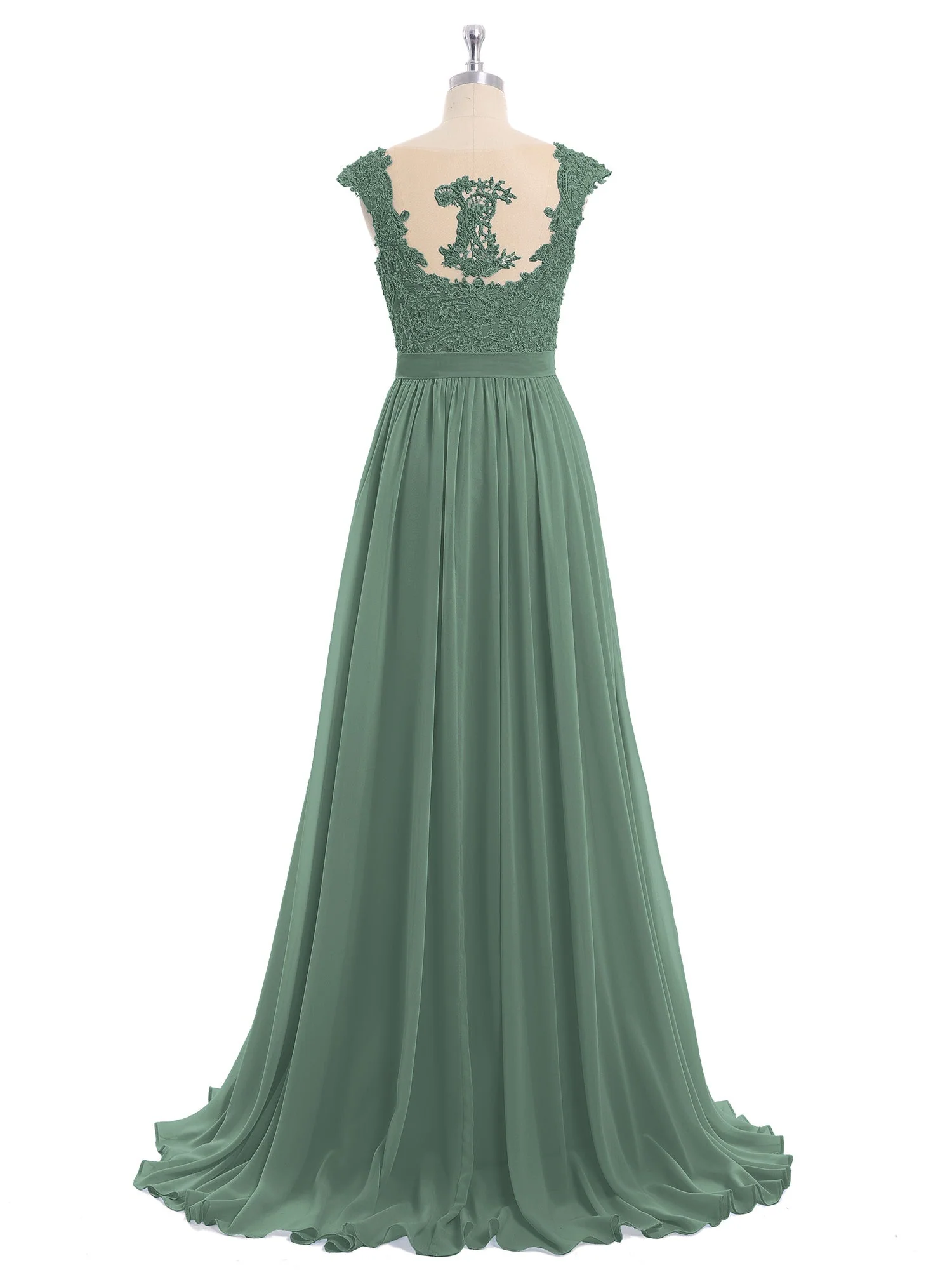 Applique und Perlenstickerei Kleid mit Herz-Ausschnitt Eukalyptus - Image 5