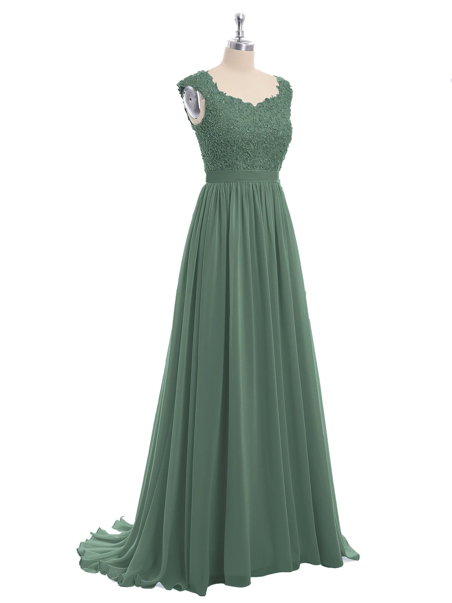 Applique und Perlenstickerei Kleid mit Herz-Ausschnitt Eukalyptus - Image 6