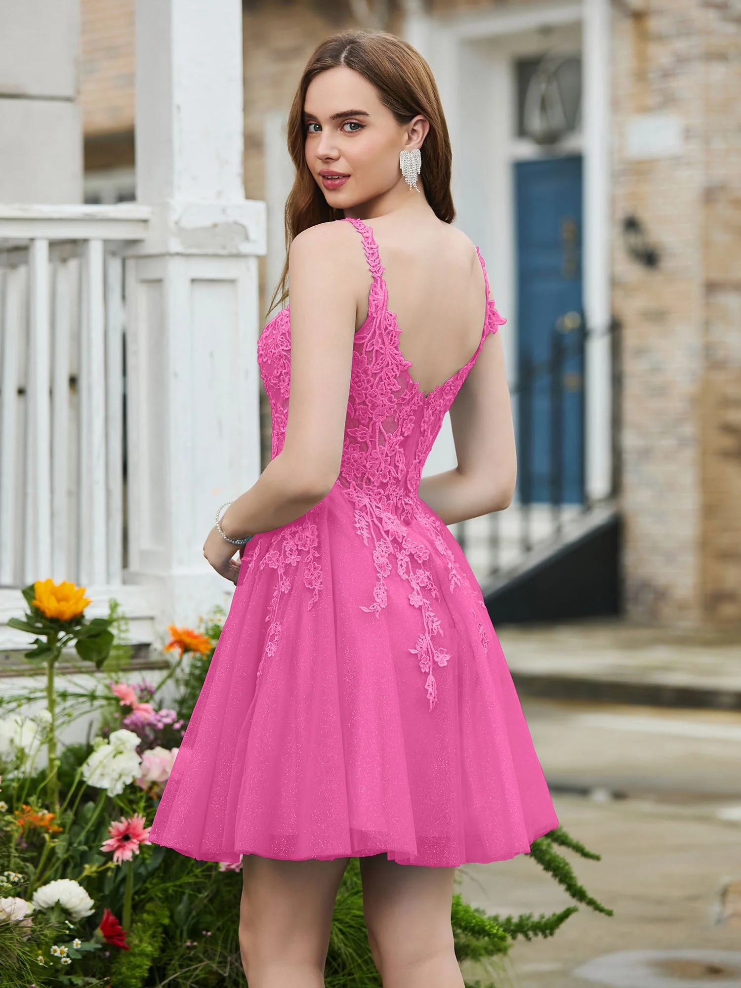 Appliziertes Korsett-Oberteil kurzes glitzerndes Abschlussballkleid Azalee - Image 2