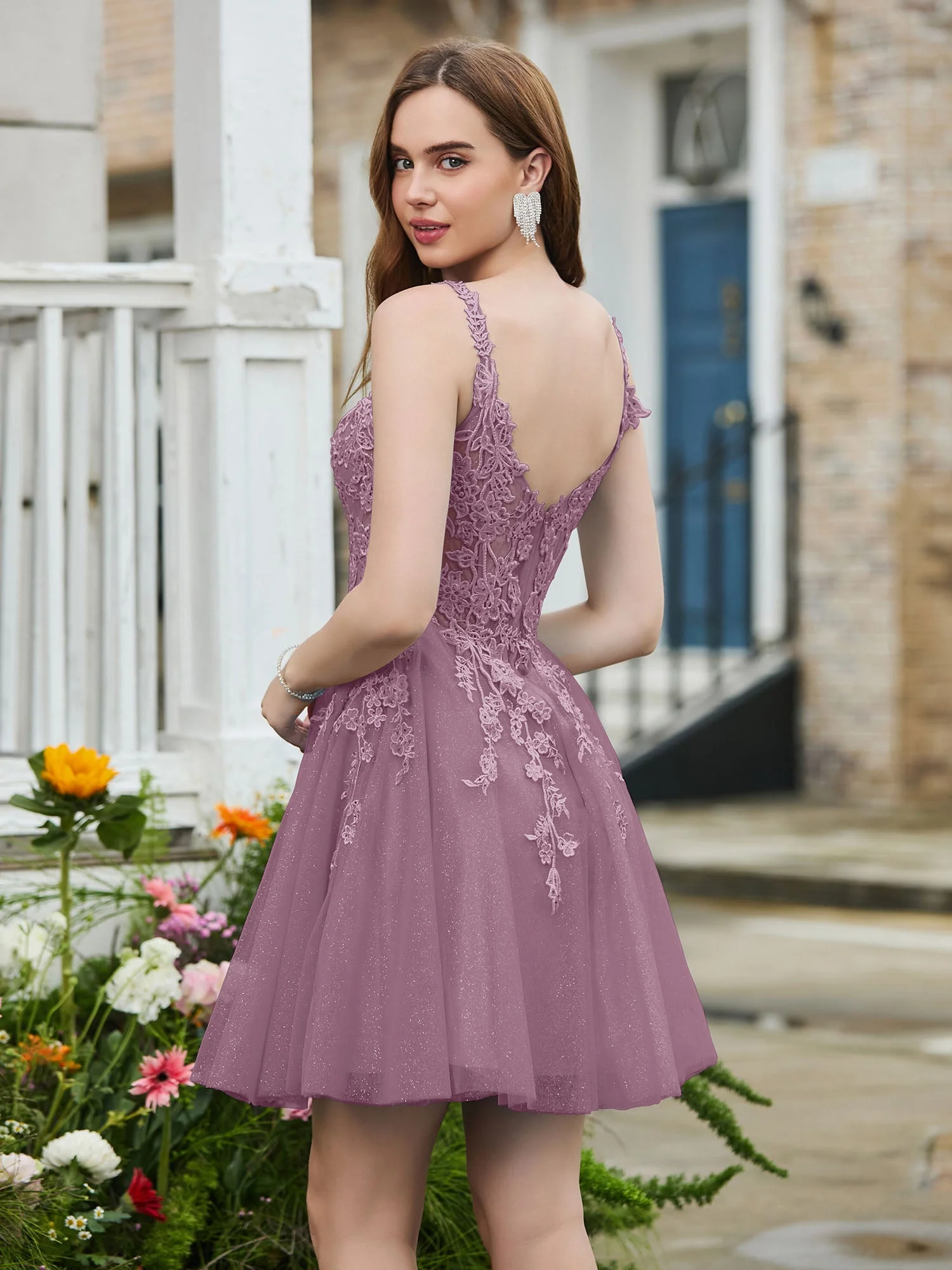 Appliziertes Korsett-Oberteil kurzes glitzerndes Abschlussballkleid Blauregen - Image 2