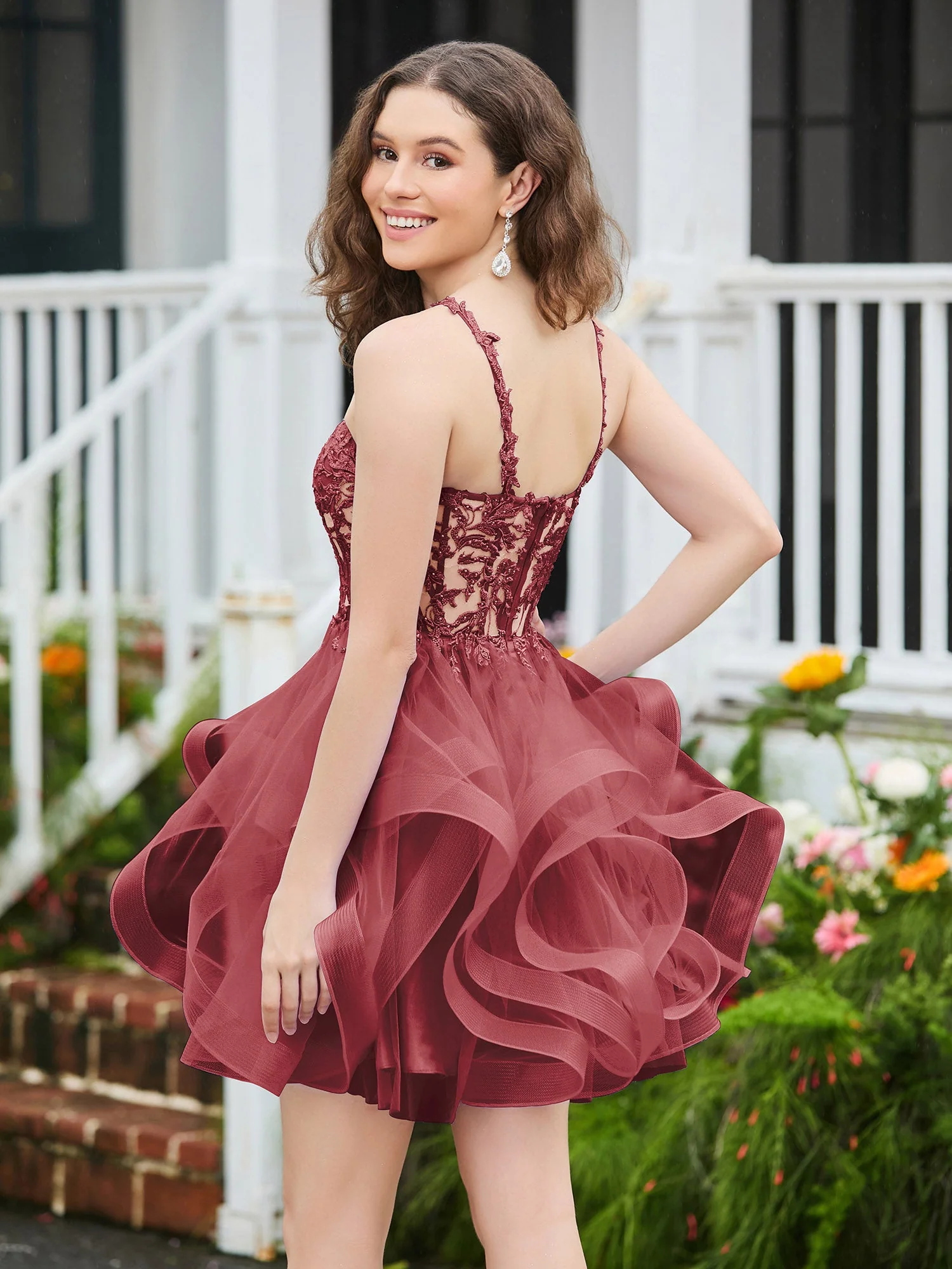 Appliziertes Korsett-Oberteil kurzes Tüllkleid Zimtrose - Image 2