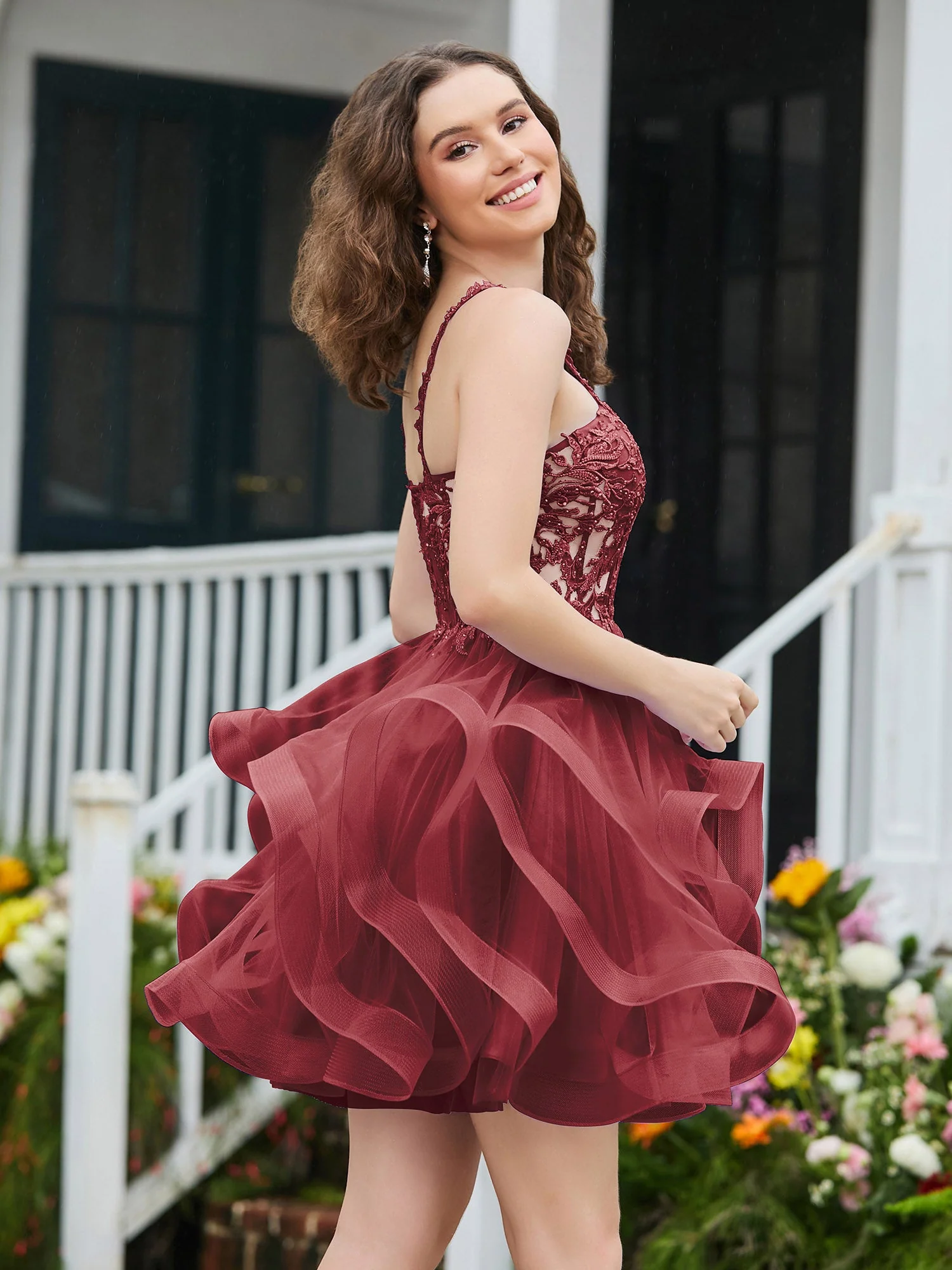 Appliziertes Korsett-Oberteil kurzes Tüllkleid Zimtrose - Image 3