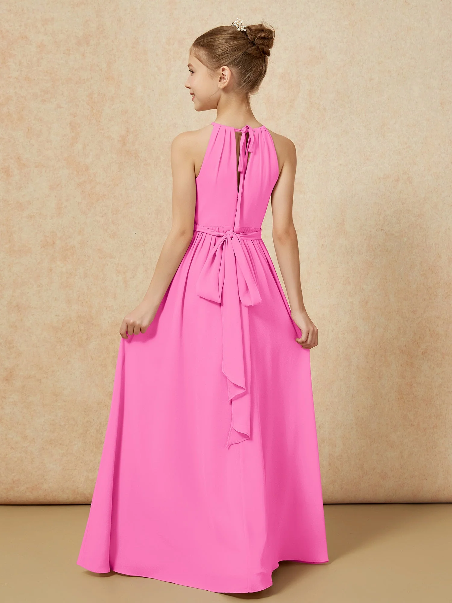 Ärmellos Plissee Lang Chiffon Junge Brautjungfernkleider Azalee - Image 2