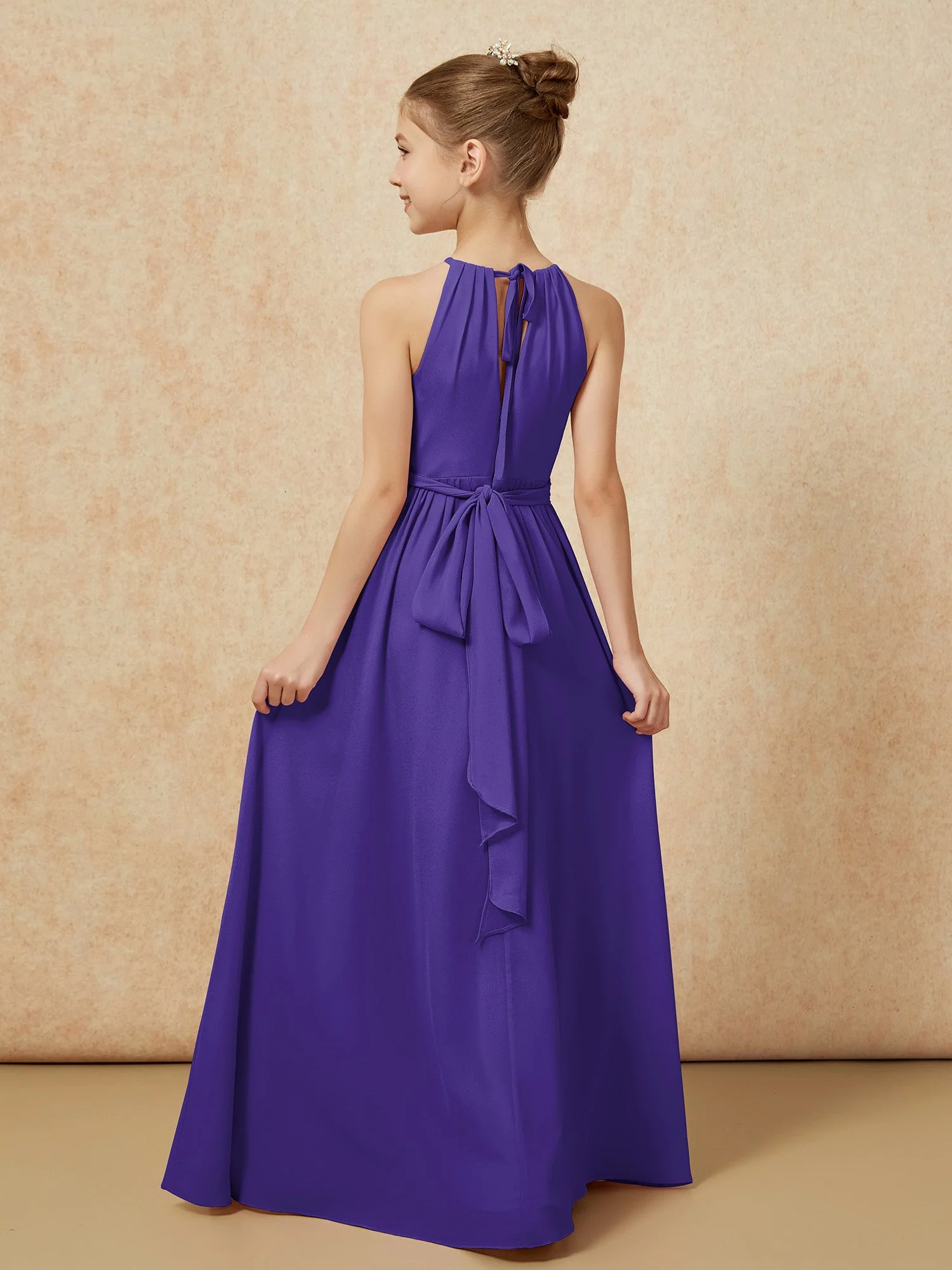 Ärmellos Plissee Lang Chiffon Junge Brautjungfernkleider Regentschaft - Image 2