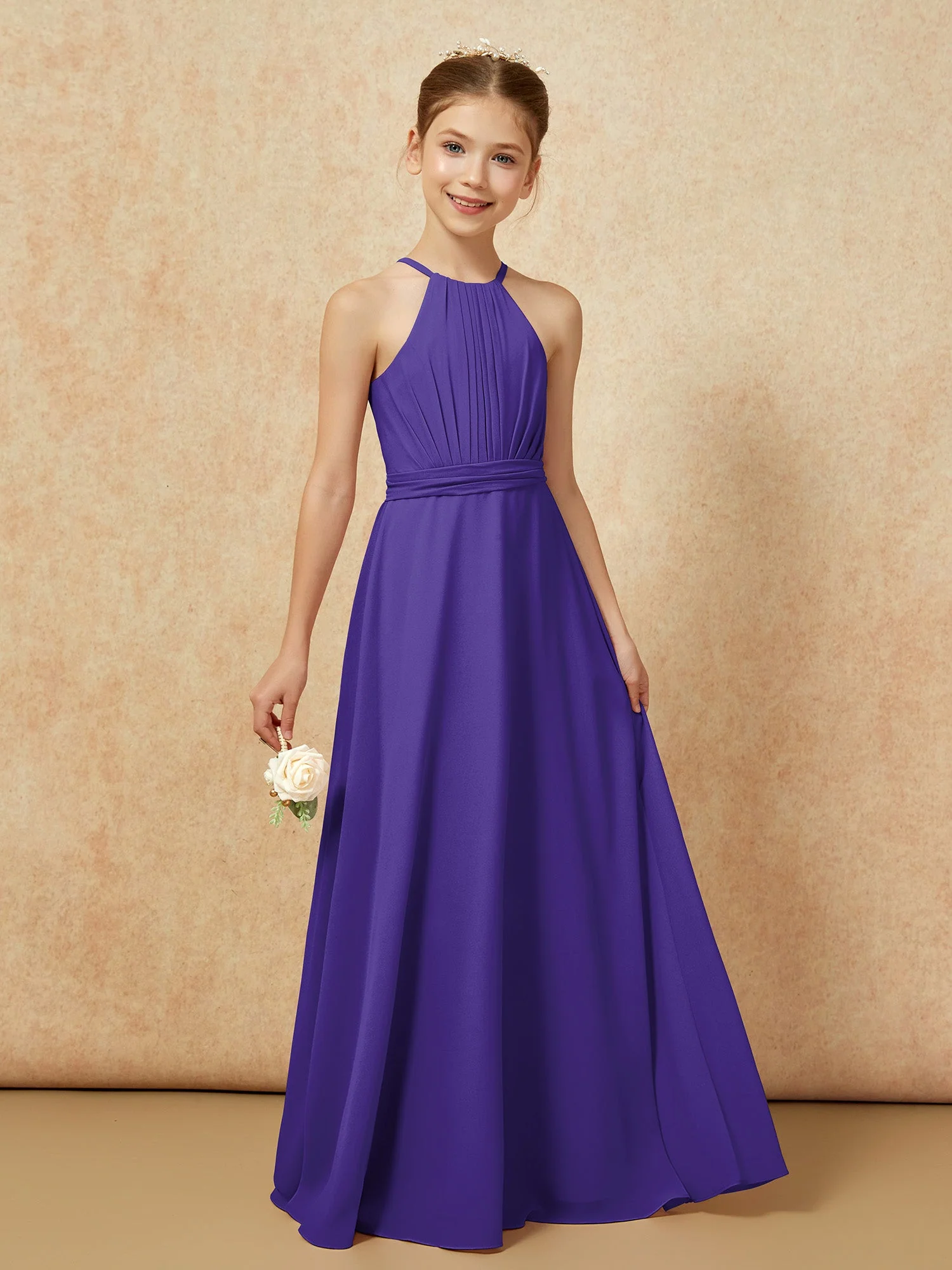 Ärmellos Plissee Lang Chiffon Junge Brautjungfernkleider Regentschaft - Image 6