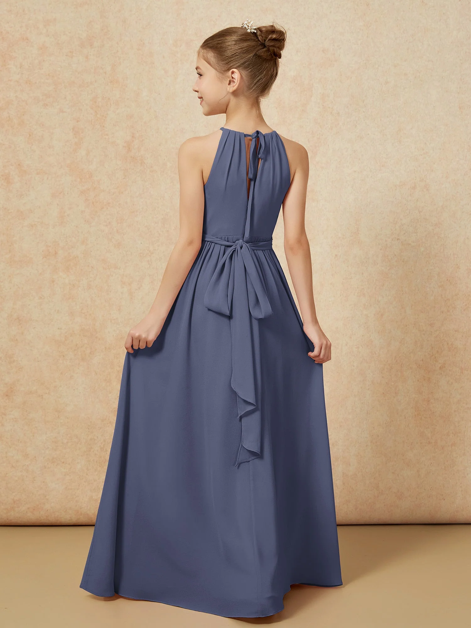 Ärmellos Plissee Lang Chiffon Junge Brautjungfernkleider Sturm - Image 2