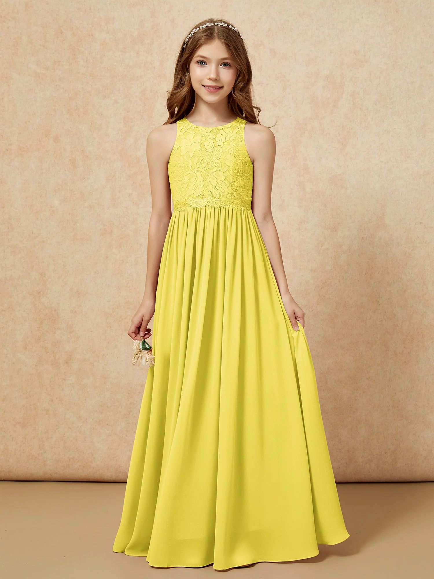 Ärmellos Spitze Chiffon A-Linie Junge Brautjungfernkleider Lavendel