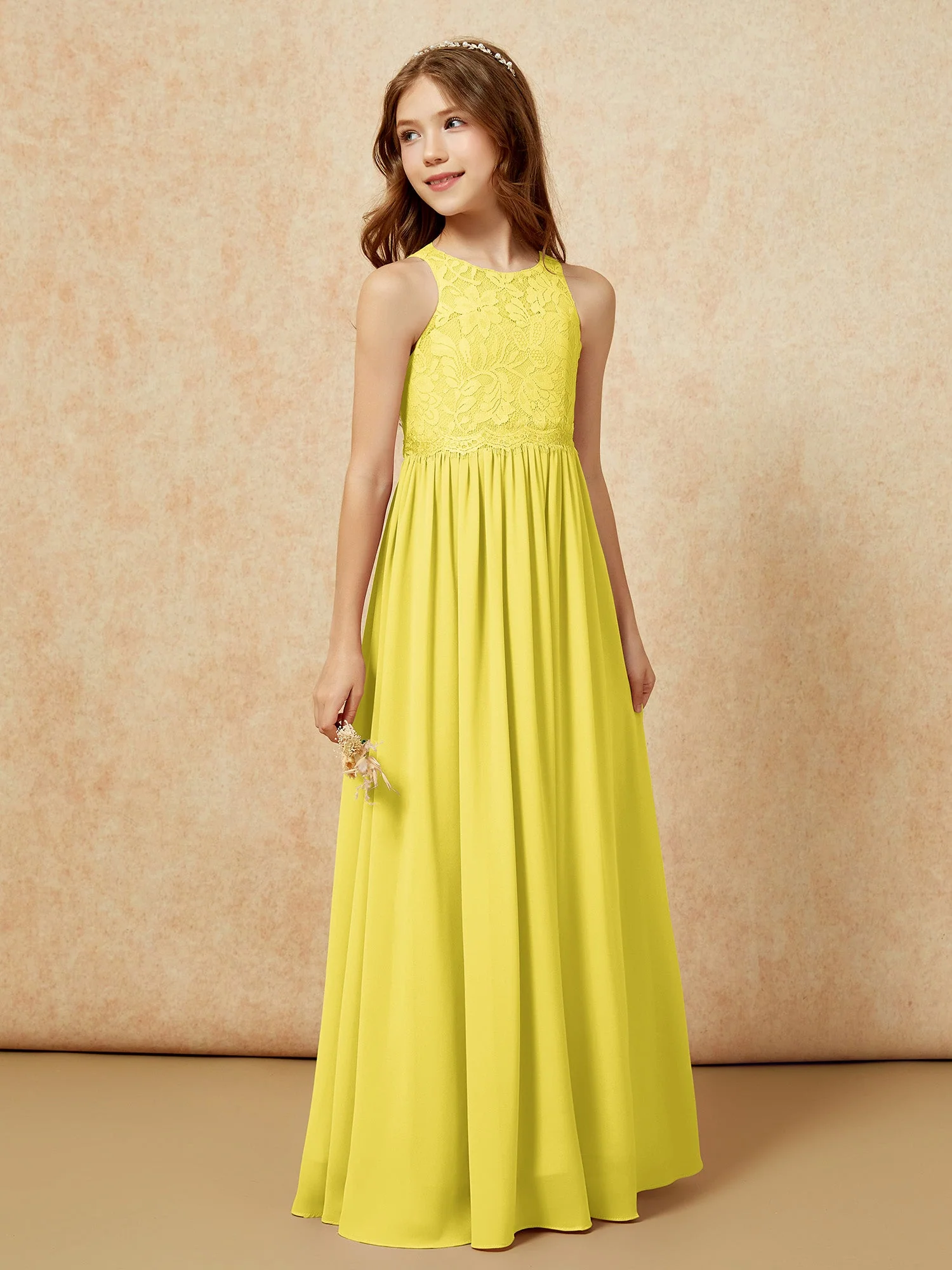 Ärmellos Spitze Chiffon A-Linie Junge Brautjungfernkleider Lavendel - Image 5