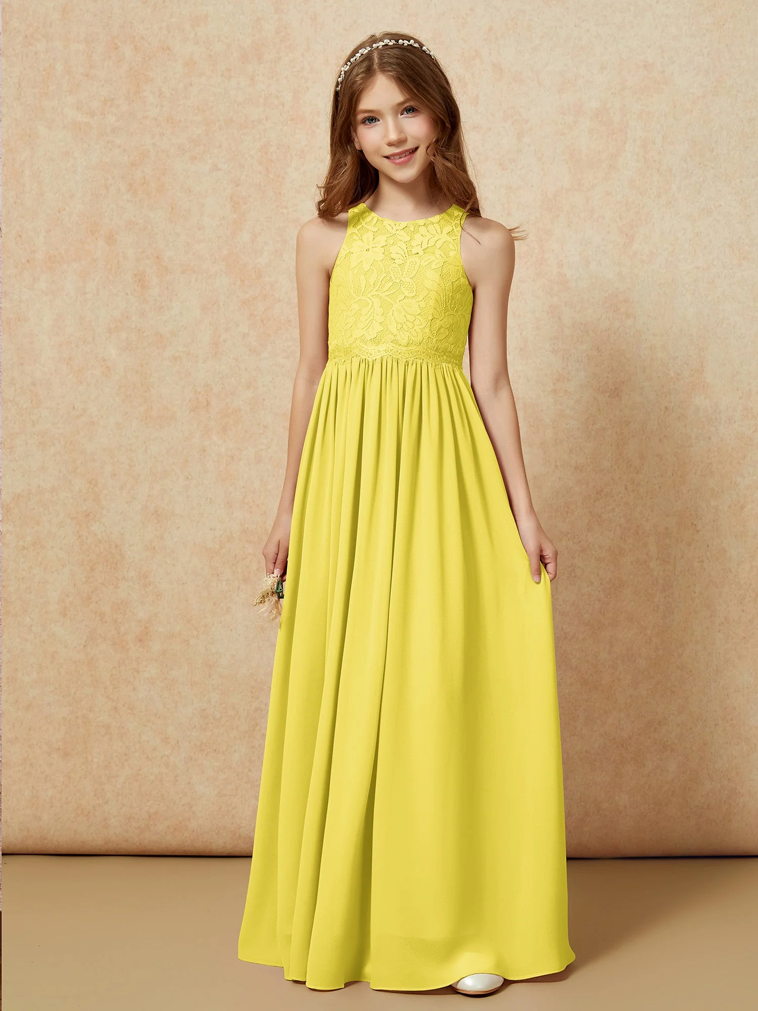 Ärmellos Spitze Chiffon A-Linie Junge Brautjungfernkleider Lavendel - Image 6