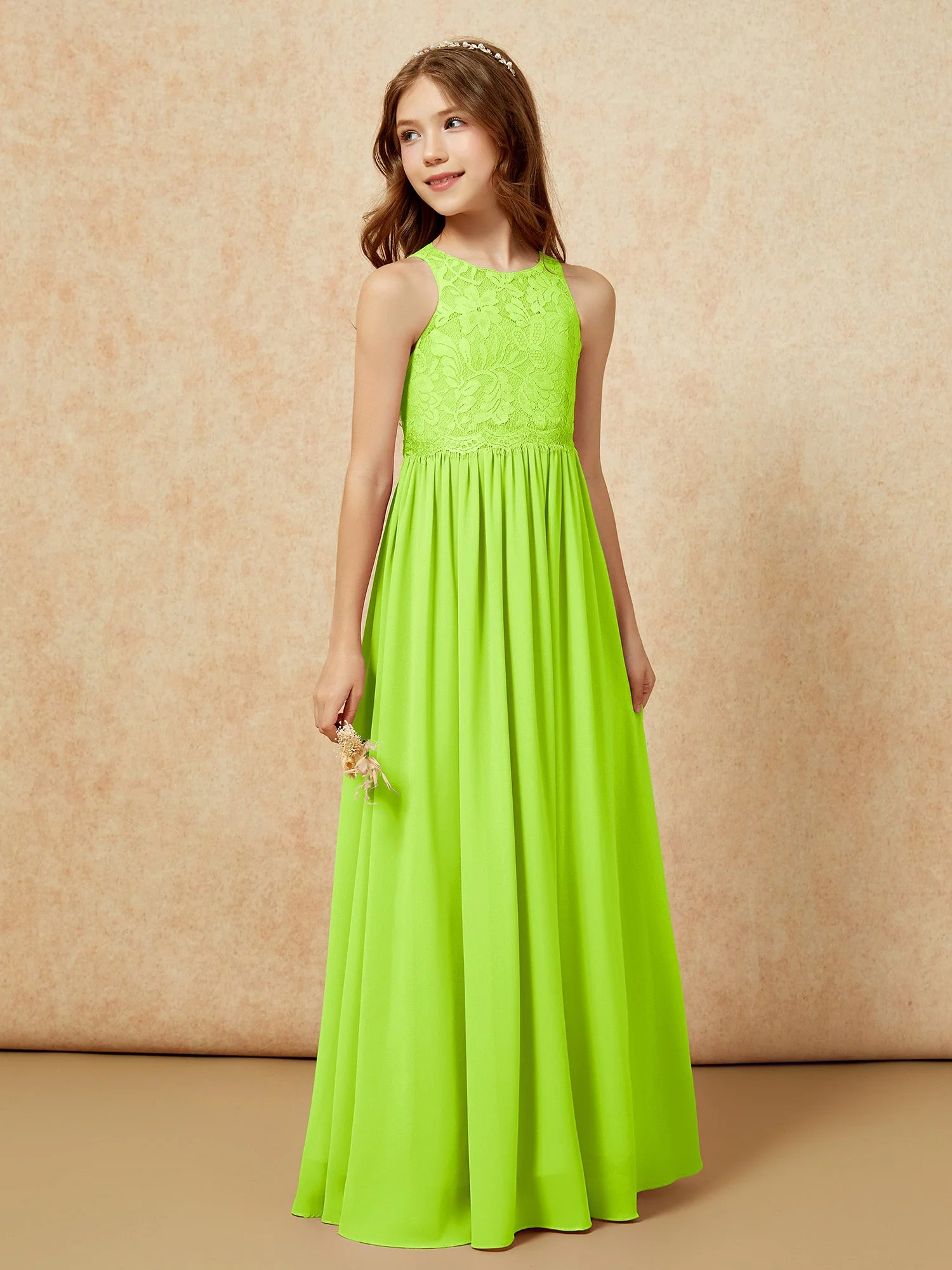 Ärmellos Spitze Chiffon A-Linie Junge Brautjungfernkleider Lila - Image 5
