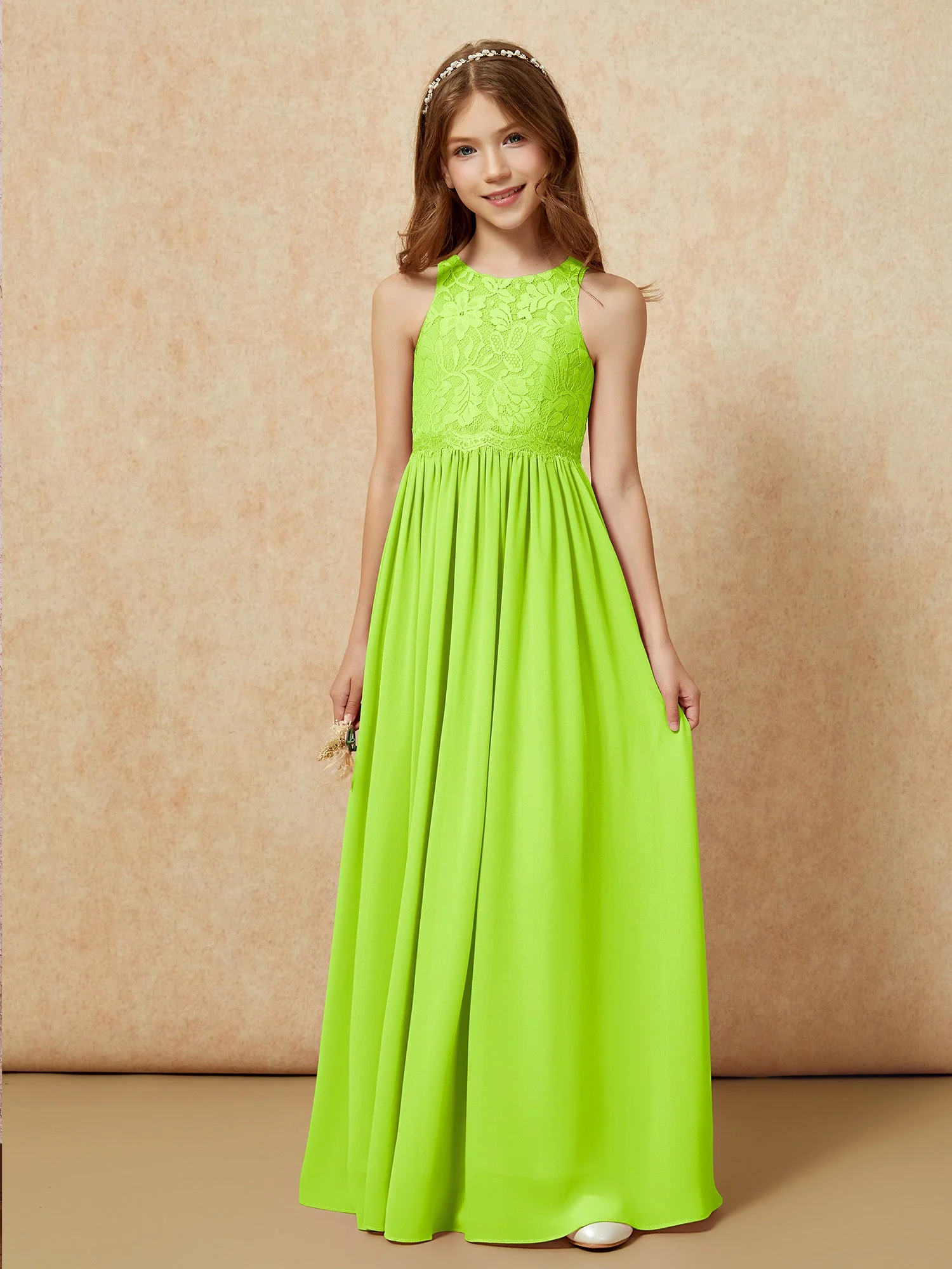 Ärmellos Spitze Chiffon A-Linie Junge Brautjungfernkleider Lila - Image 6
