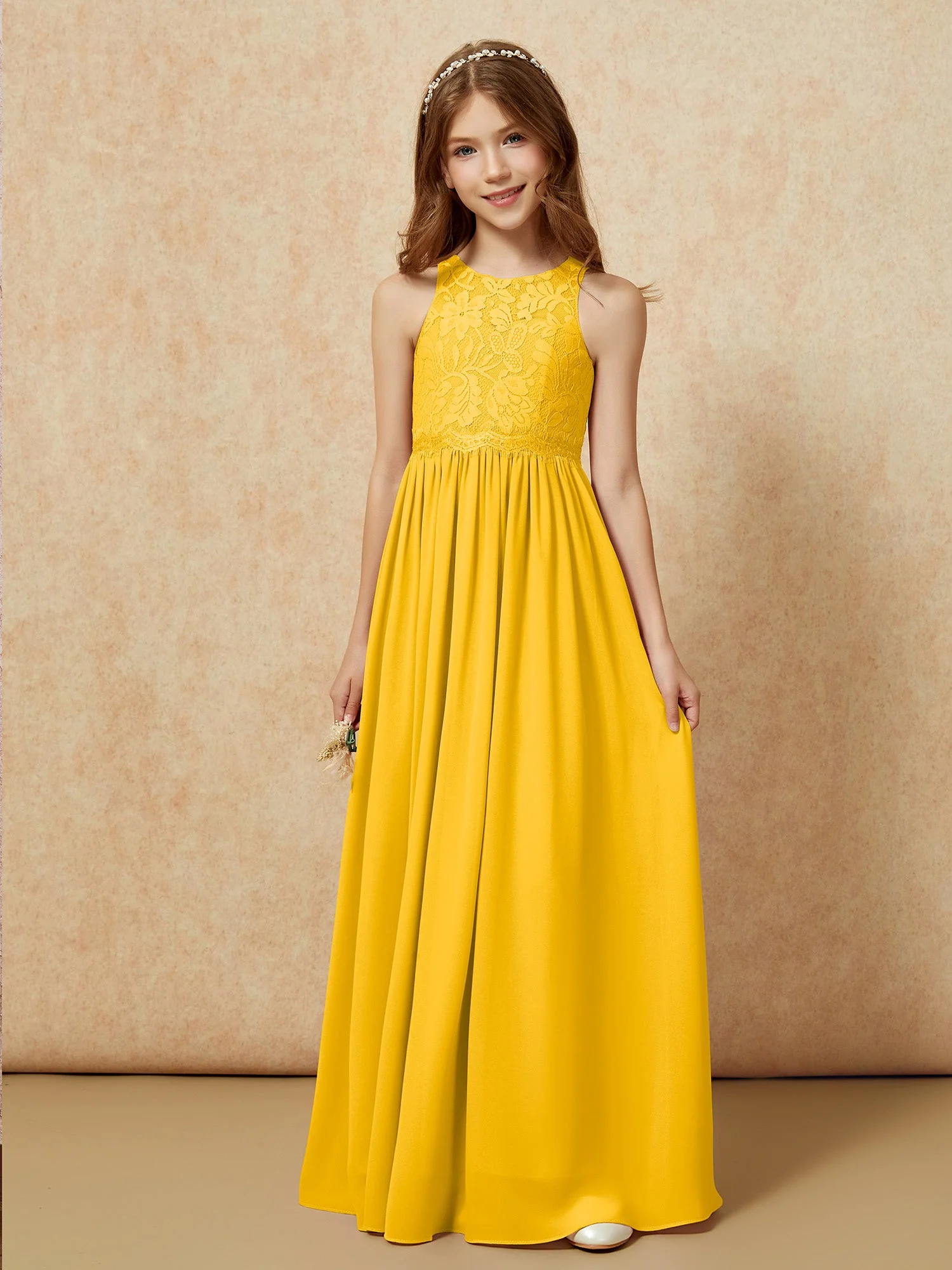 Ärmellos Spitze Chiffon A-Linie Junge Brautjungfernkleider Lindgrün - Image 6