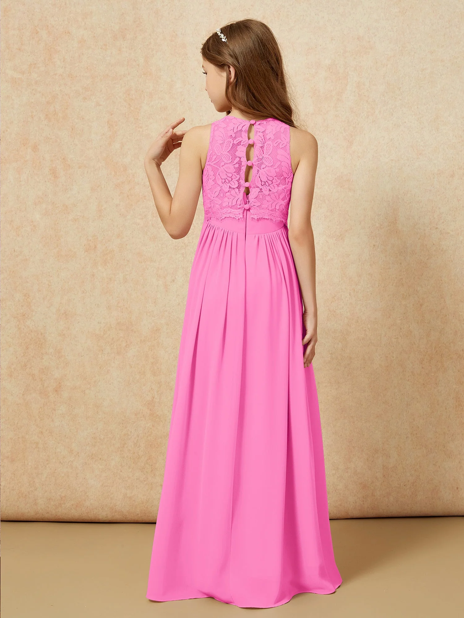 Ärmellos Spitze Chiffon A-Linie Junge Brautjungfernkleider Periwinkleblau - Image 3