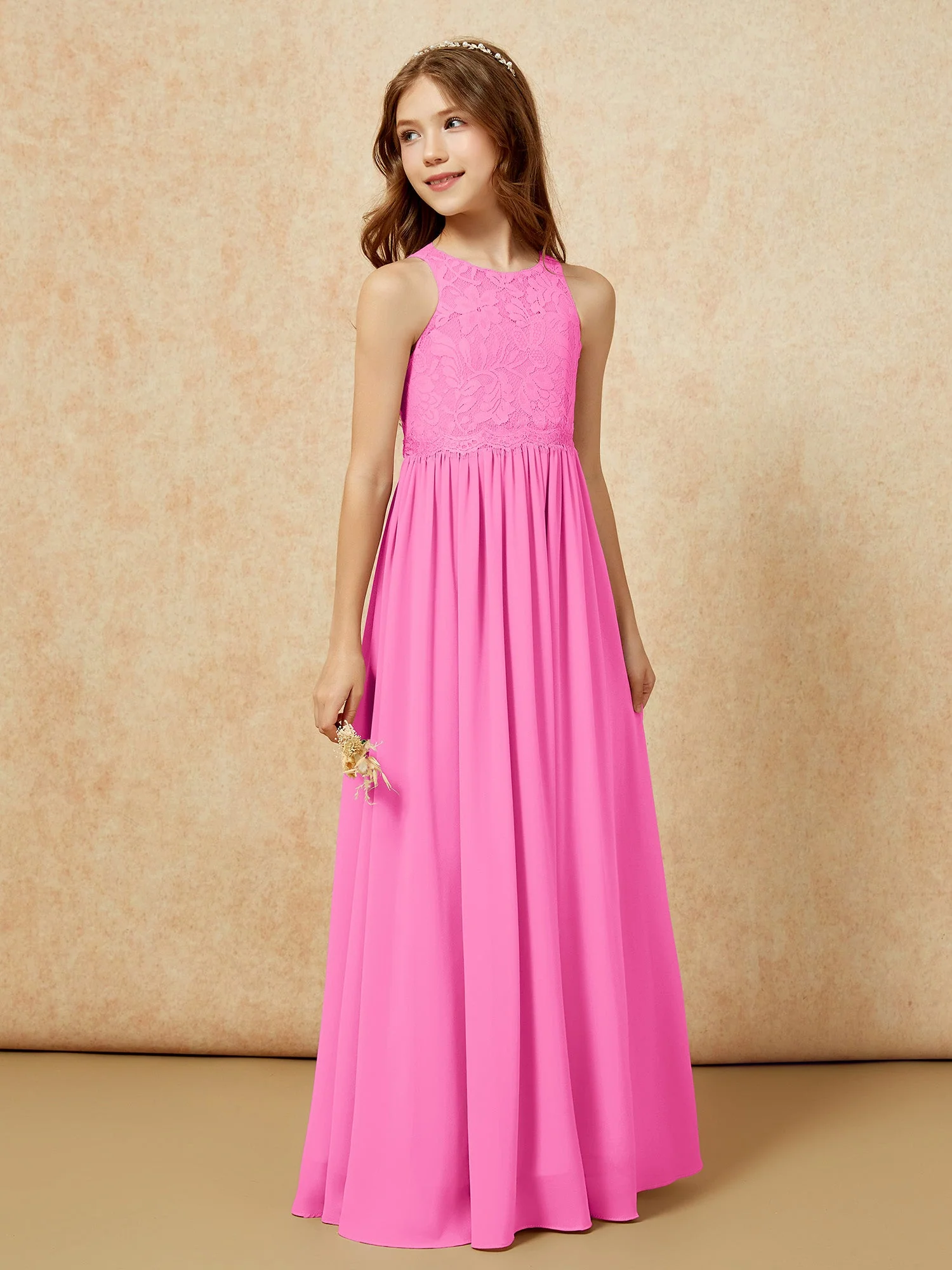 Ärmellos Spitze Chiffon A-Linie Junge Brautjungfernkleider Periwinkleblau - Image 6