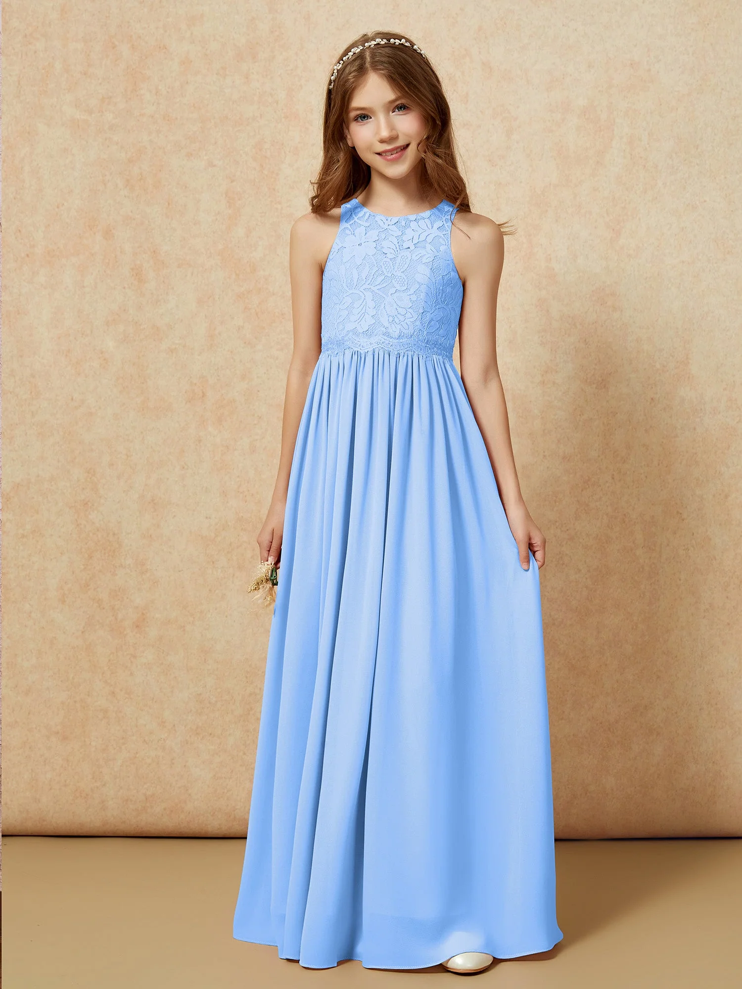 Ärmellos Spitze Chiffon A-Linie Junge Brautjungfernkleider Schwarz - Image 6