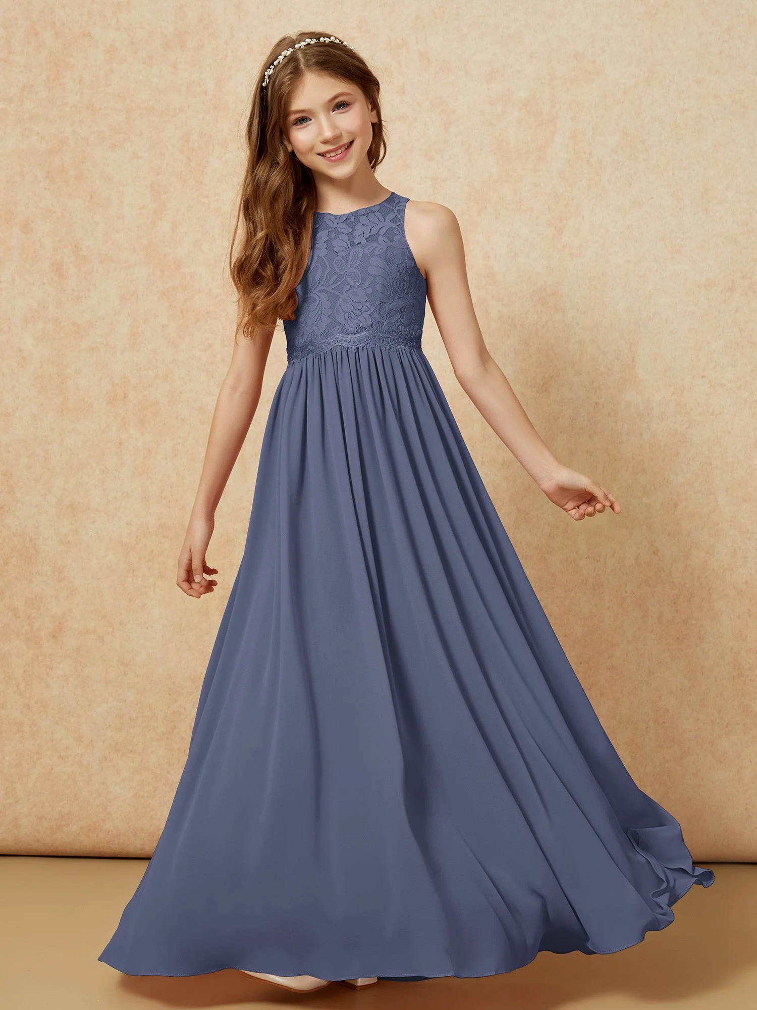 Ärmellos Spitze Chiffon A-Linie Junge Brautjungfernkleider Sturm - Image 4