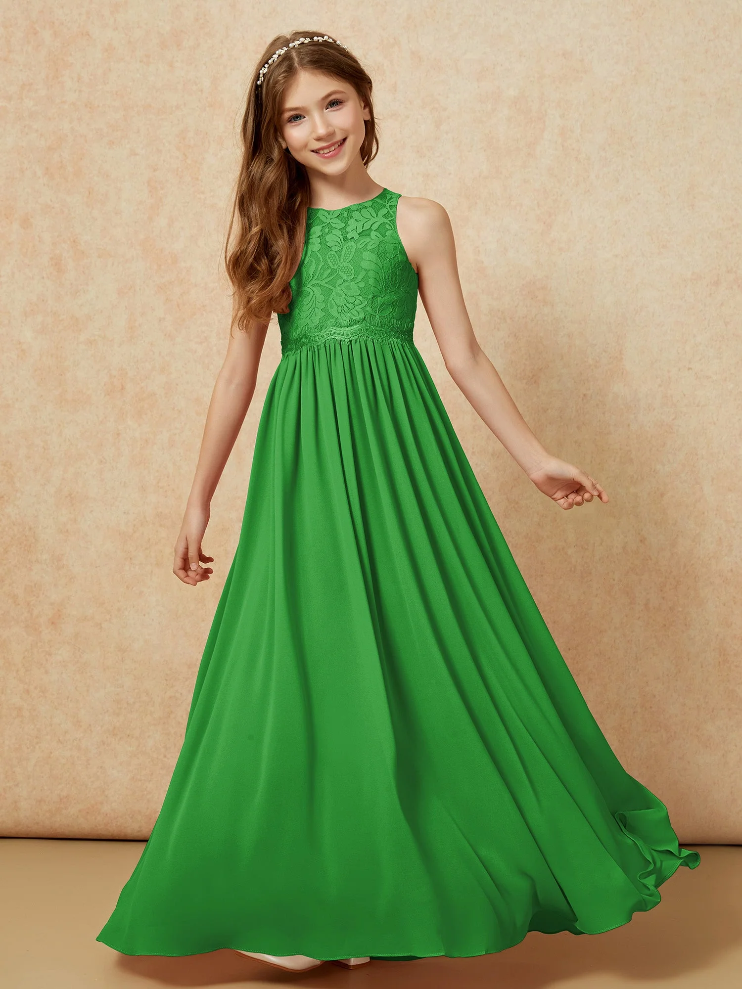 Ärmellos Spitze Chiffon A-Linie Junge Brautjungfernkleider Traube - Image 4
