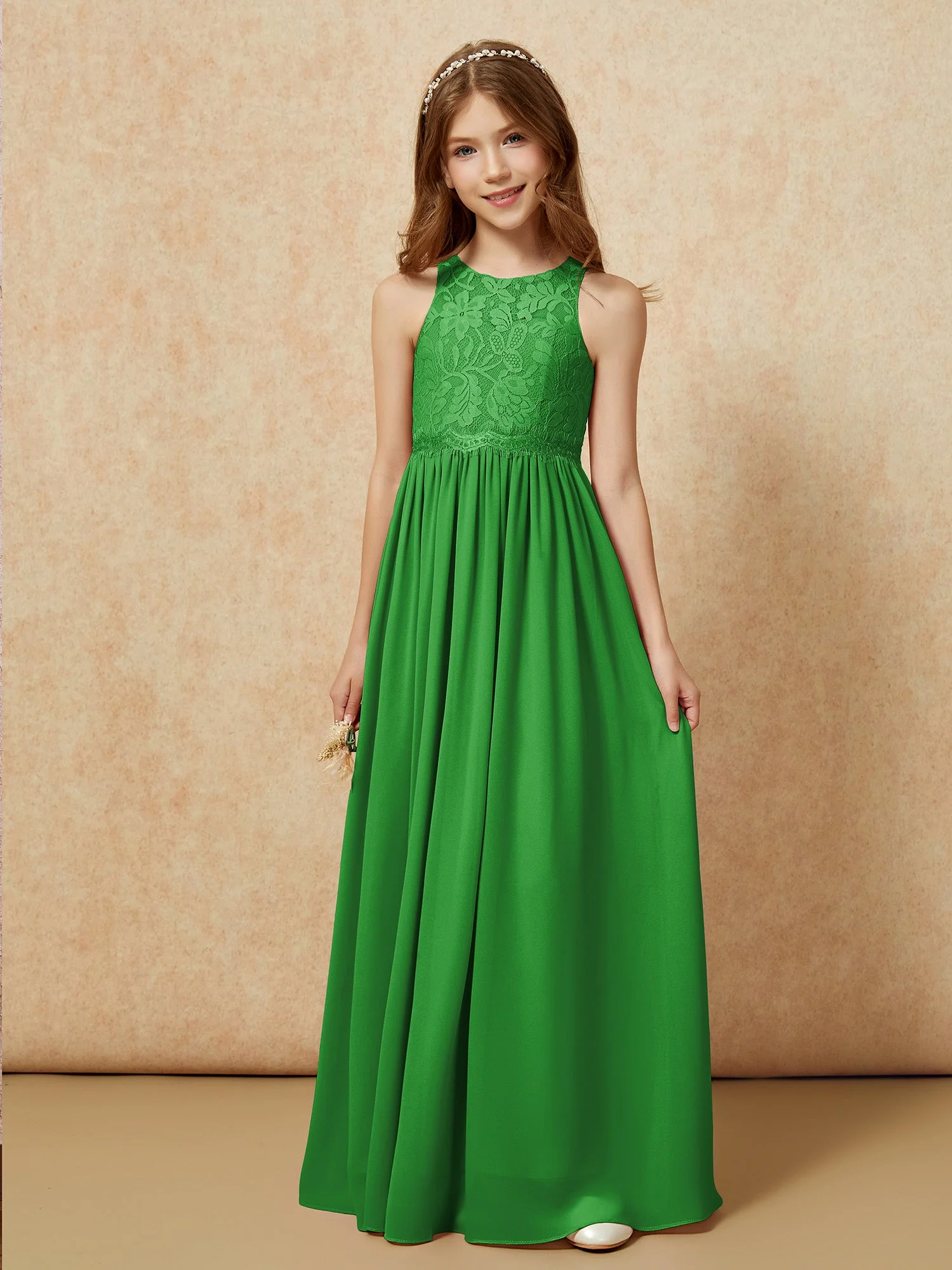 Ärmellos Spitze Chiffon A-Linie Junge Brautjungfernkleider Traube - Image 6