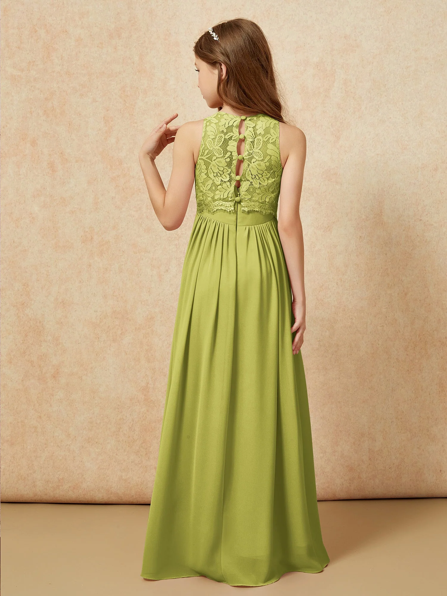 Ärmellos Spitze Chiffon A-Linie Junge Brautjungfernkleider Zimtrose - Image 2