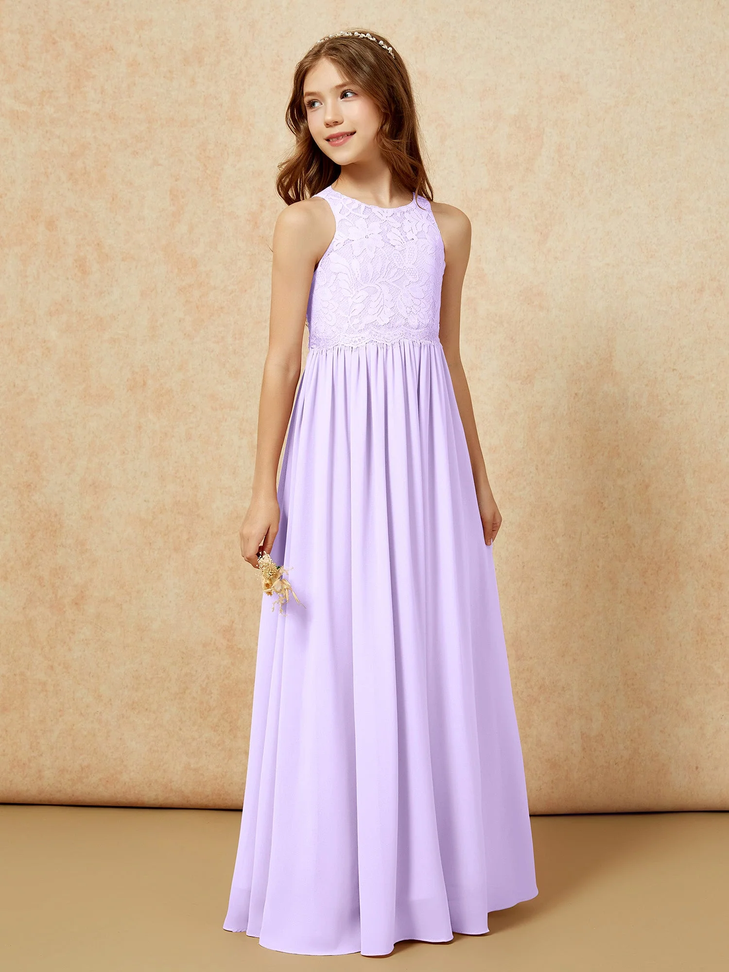 Ärmellos Spitze Chiffon A-Linie Junge Brautjungfernkleider Zitrone - Image 5