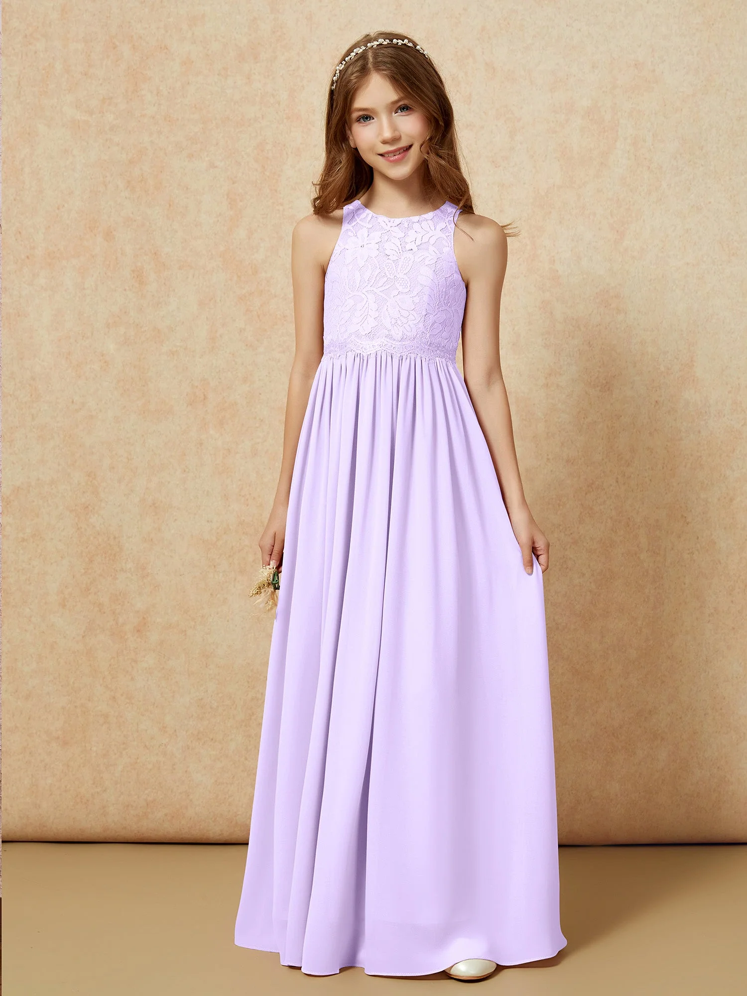 Ärmellos Spitze Chiffon A-Linie Junge Brautjungfernkleider Zitrone - Image 6