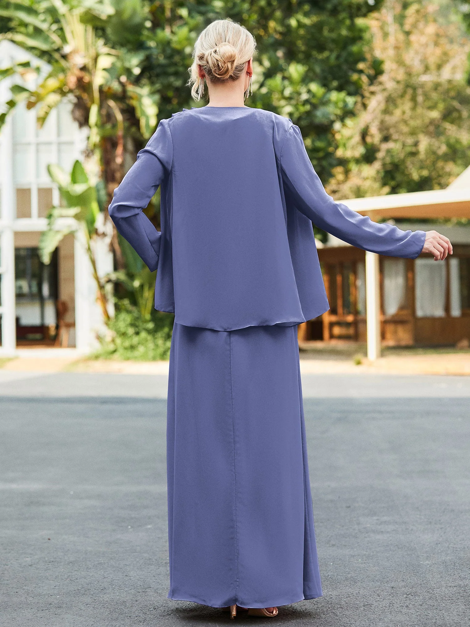 Ärmellos Spitzen Applikationen Kleid mit Jacke Periwinkleblau - Image 2