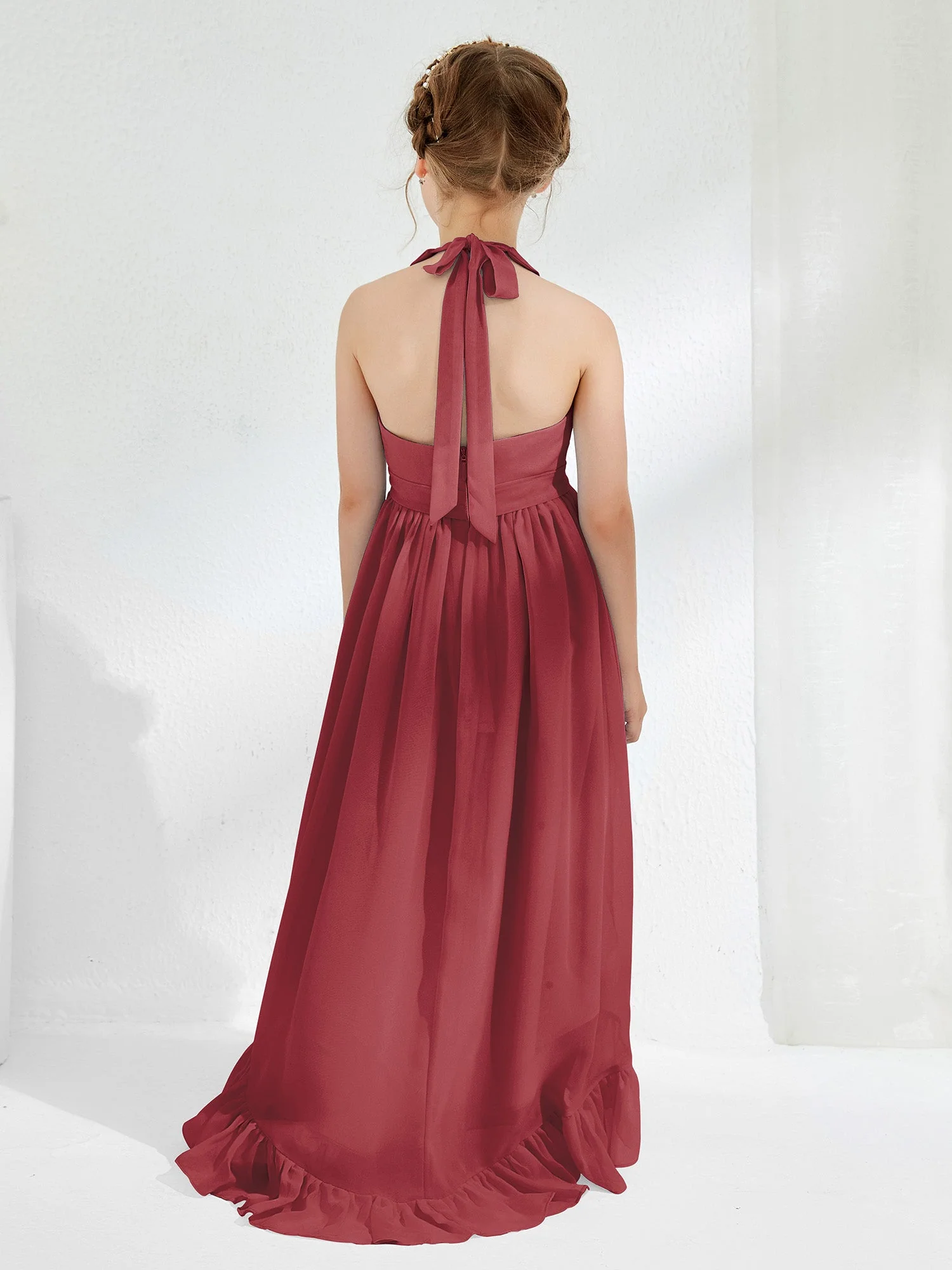 Asymmetrisch A-Linie Junge Brautjungfernkleider mit Blumen Zimtrose - Image 2
