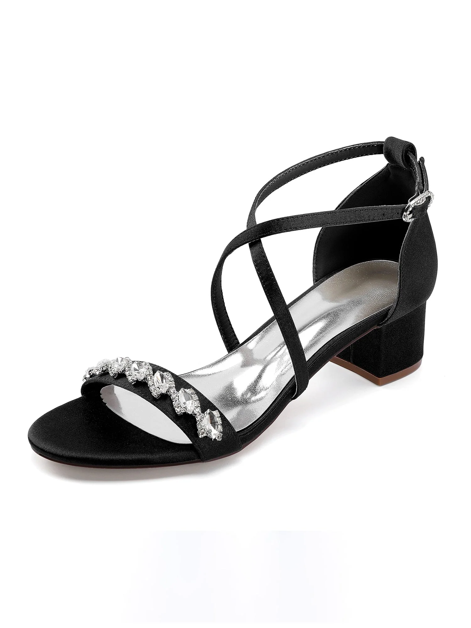 Sandalen mit Blockabsatz mit Kreuzriemen und Strass