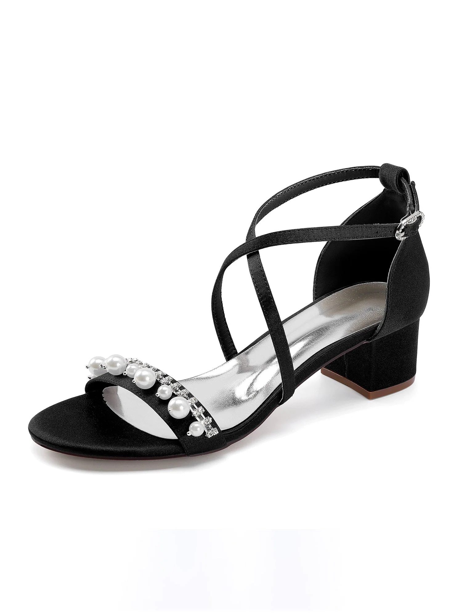 Sandalen mit Blockabsatz mit Kreuzriemen und Perlen