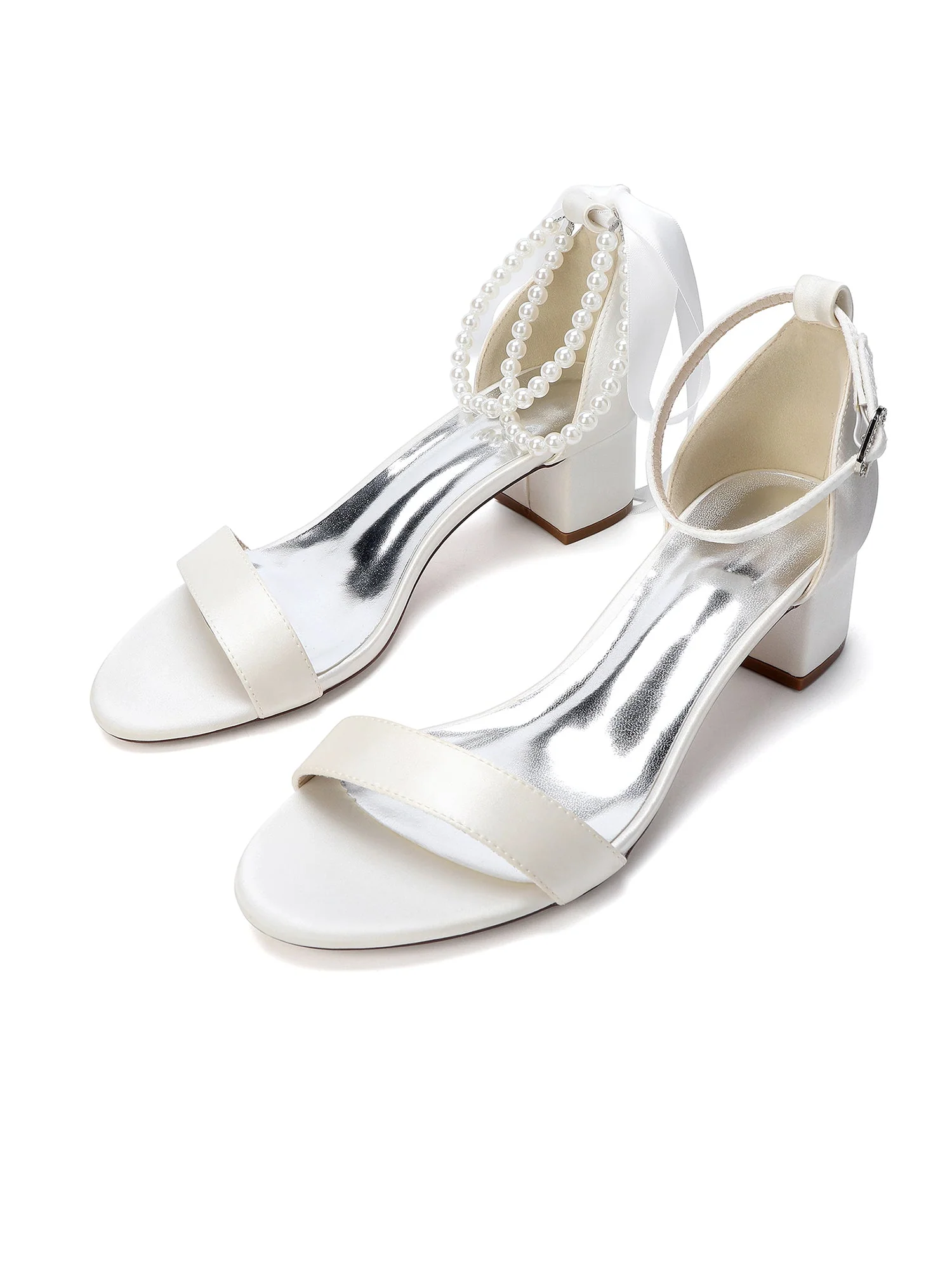 Sandalen mit Blockabsatz mit Schleife und Perlenkette - Image 10