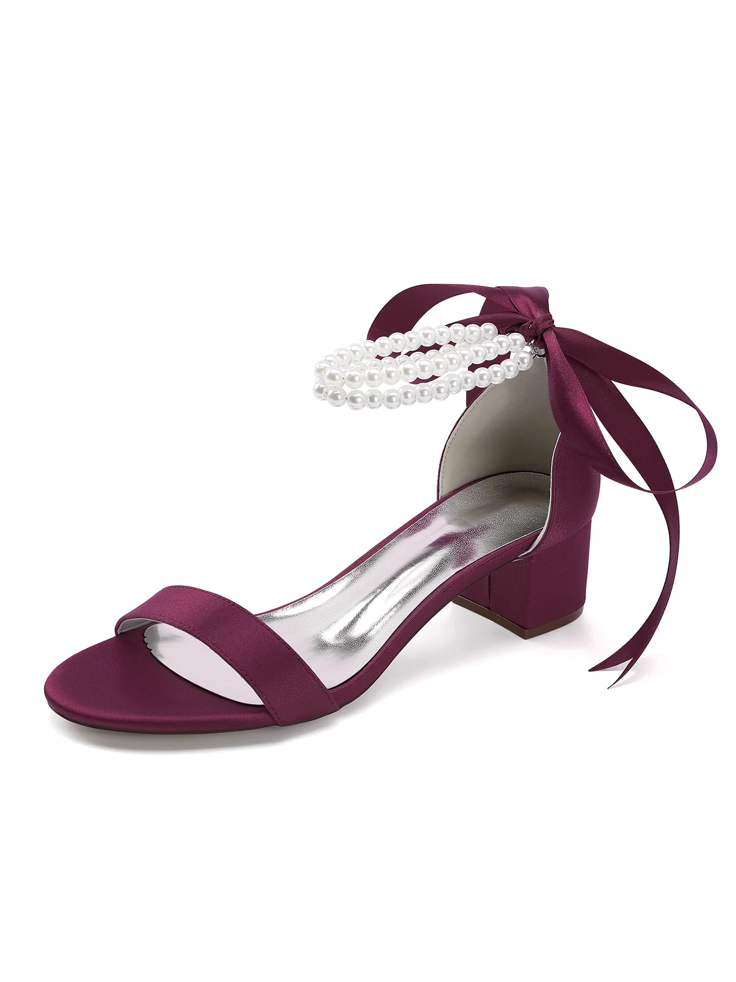 Sandalen mit Blockabsatz mit Schleife und Perlenkette - Image 2
