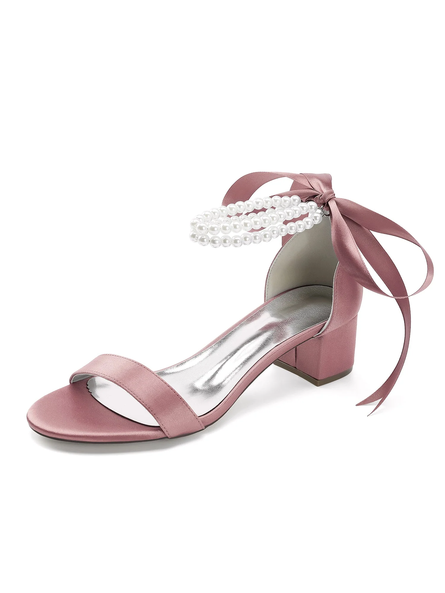 Sandalen mit Blockabsatz mit Schleife und Perlenkette - Image 6