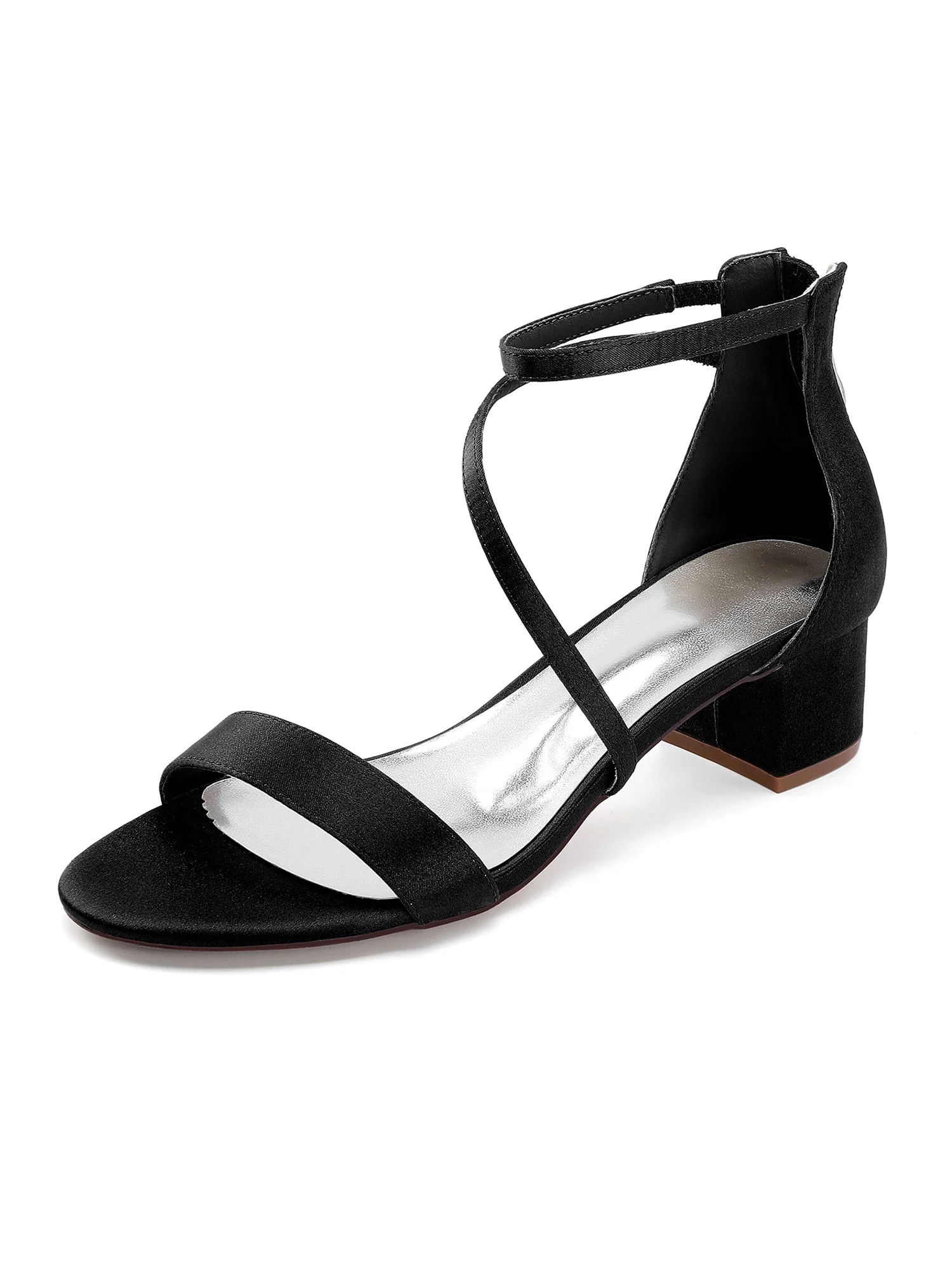 Minimalistische Satin-Sandalen mit Blockabsatz und Kreuzriemen