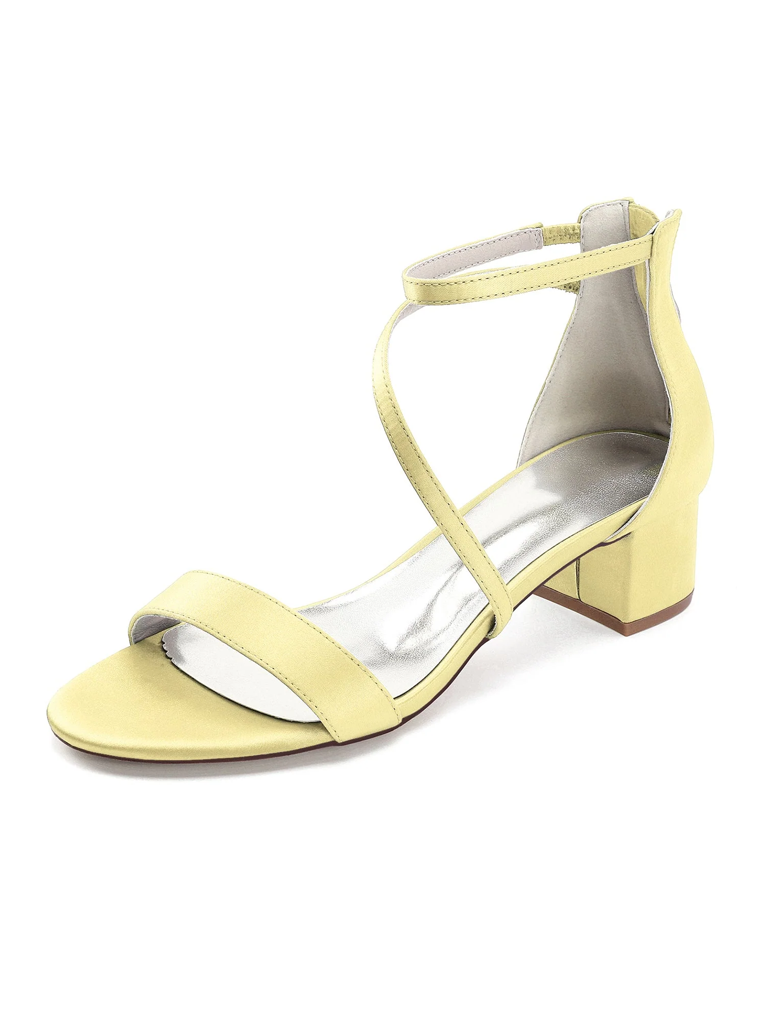 Minimalistische Satin-Sandalen mit Blockabsatz und Kreuzriemen - Image 4